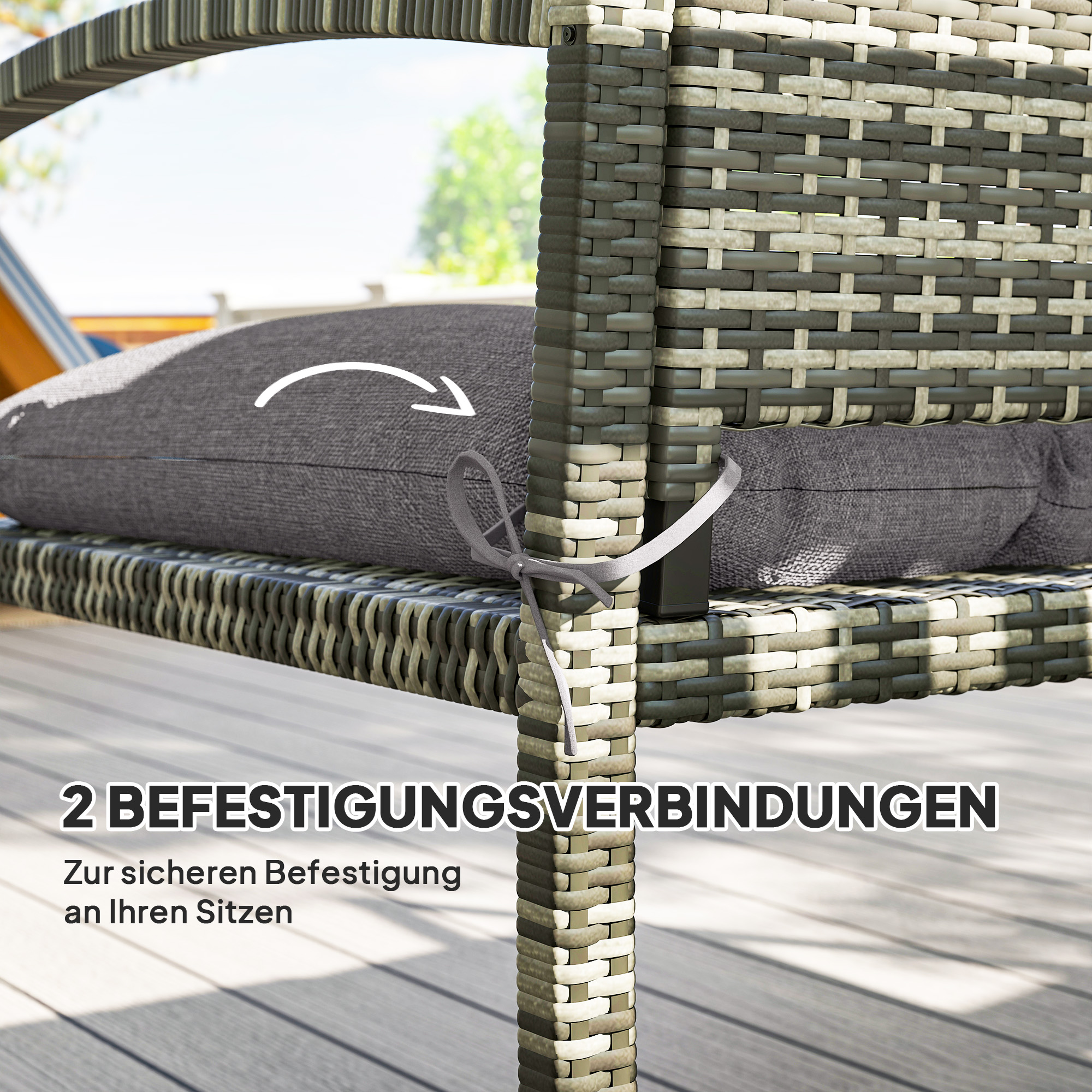 Bankauflage 105 x 46 x 12,5 cm Bankkissen mit Bändern, Outdoor Sitzkissen für Gartenmöbel, Sitzbank, Grau