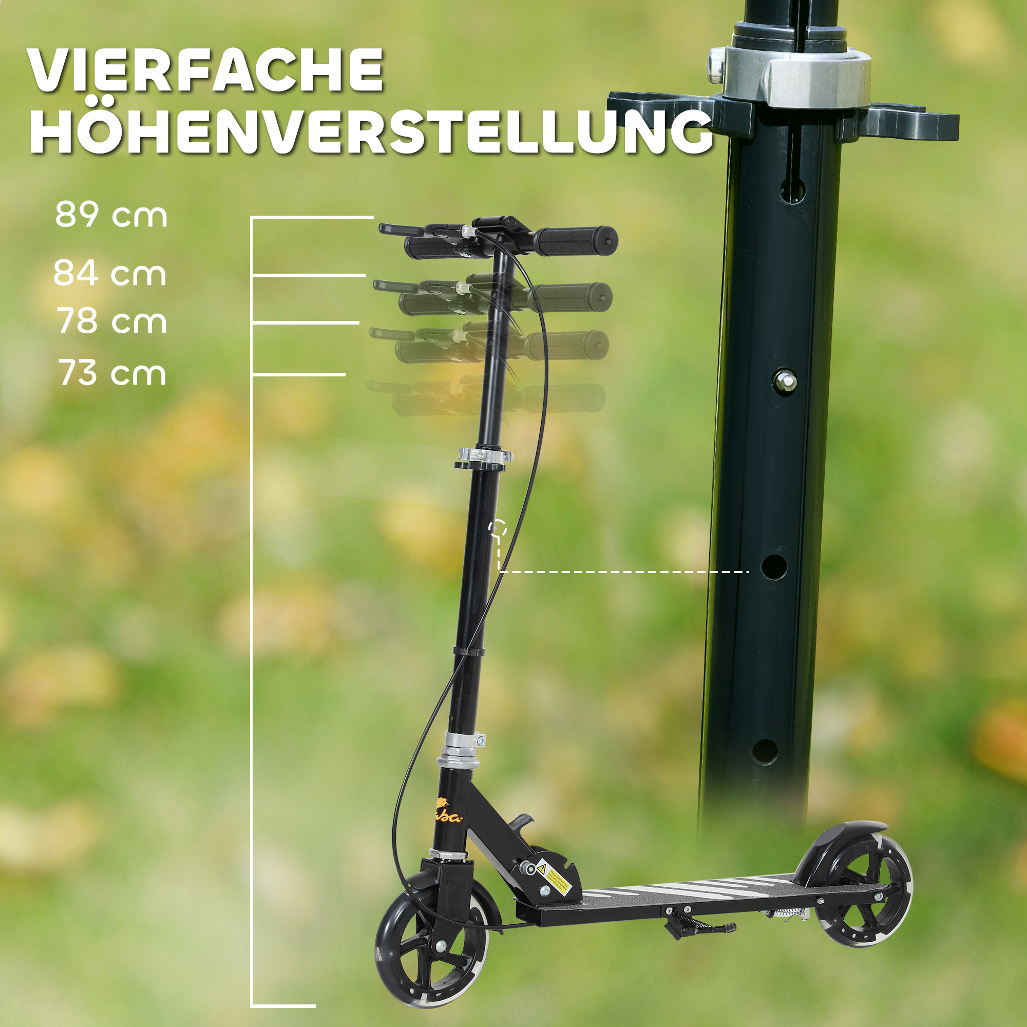 Kinderroller, Doppelte Bremsen, Metallrahmen, Fußstütze, faltbar, 3-8 Jahre, Schwarz
