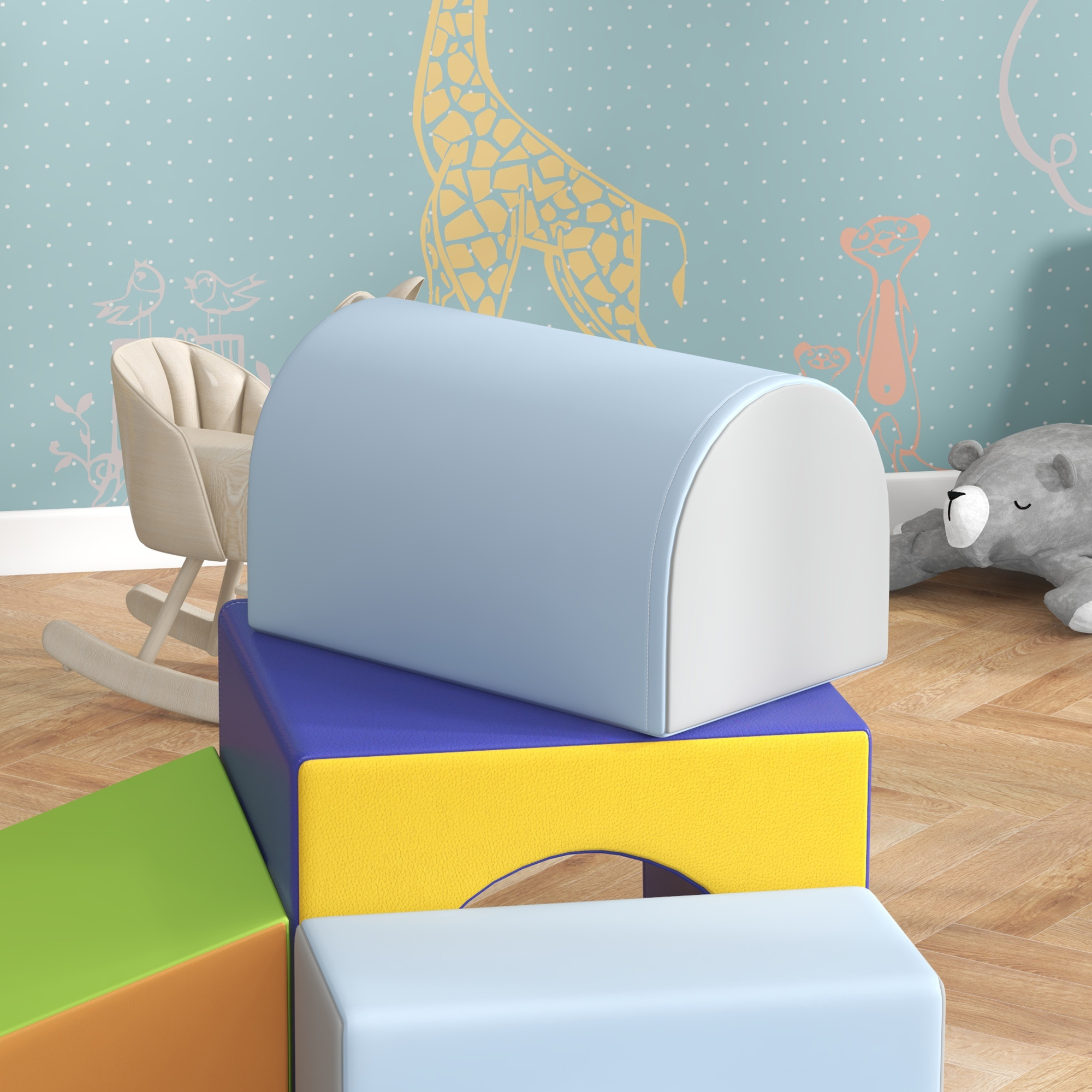 4er Softbaustein-Set zum Klettern und Rutschen, Kunstlederbezug, für Kinder im Alter von 1-3 Jahren, Mehrfarbig