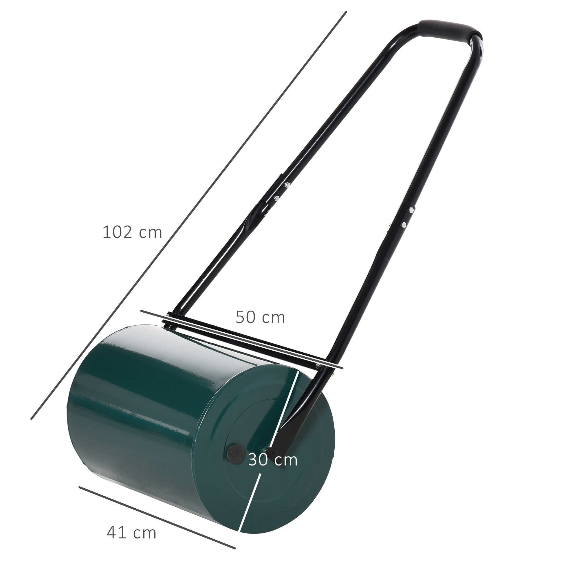 Rasenwalze Gartenrolle Gartenwalze mit U-Griff 31 cm Durchmesser 30 cm Arbeitsbreit 40 L Wasser-/Sandfüllunge Metall Grün