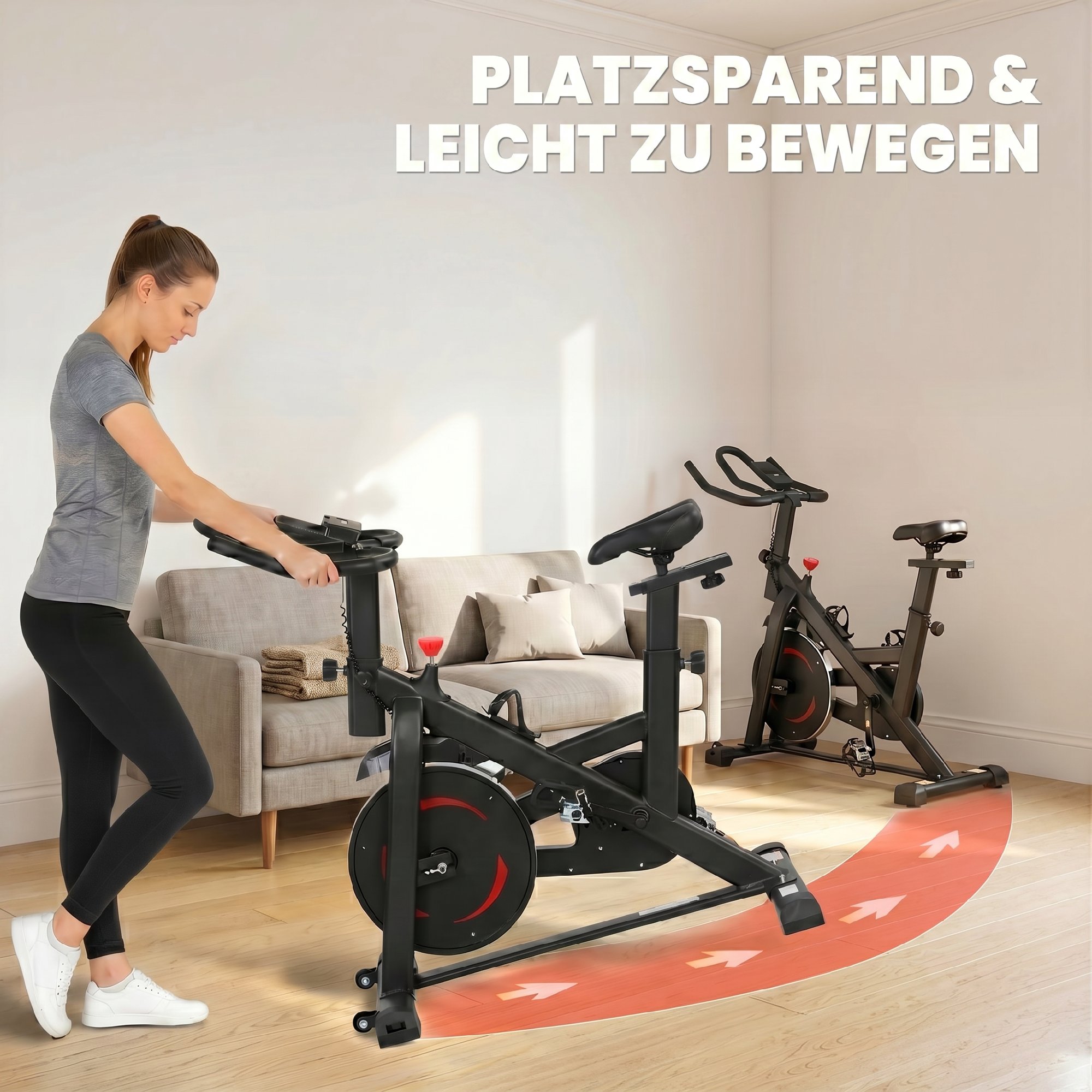 Heimtrainer Fahrrad Höhenverstellbar Hometrainer mit APP Magnetwiderstand LCD-Monitor verstellbar Lenker Handyhalter