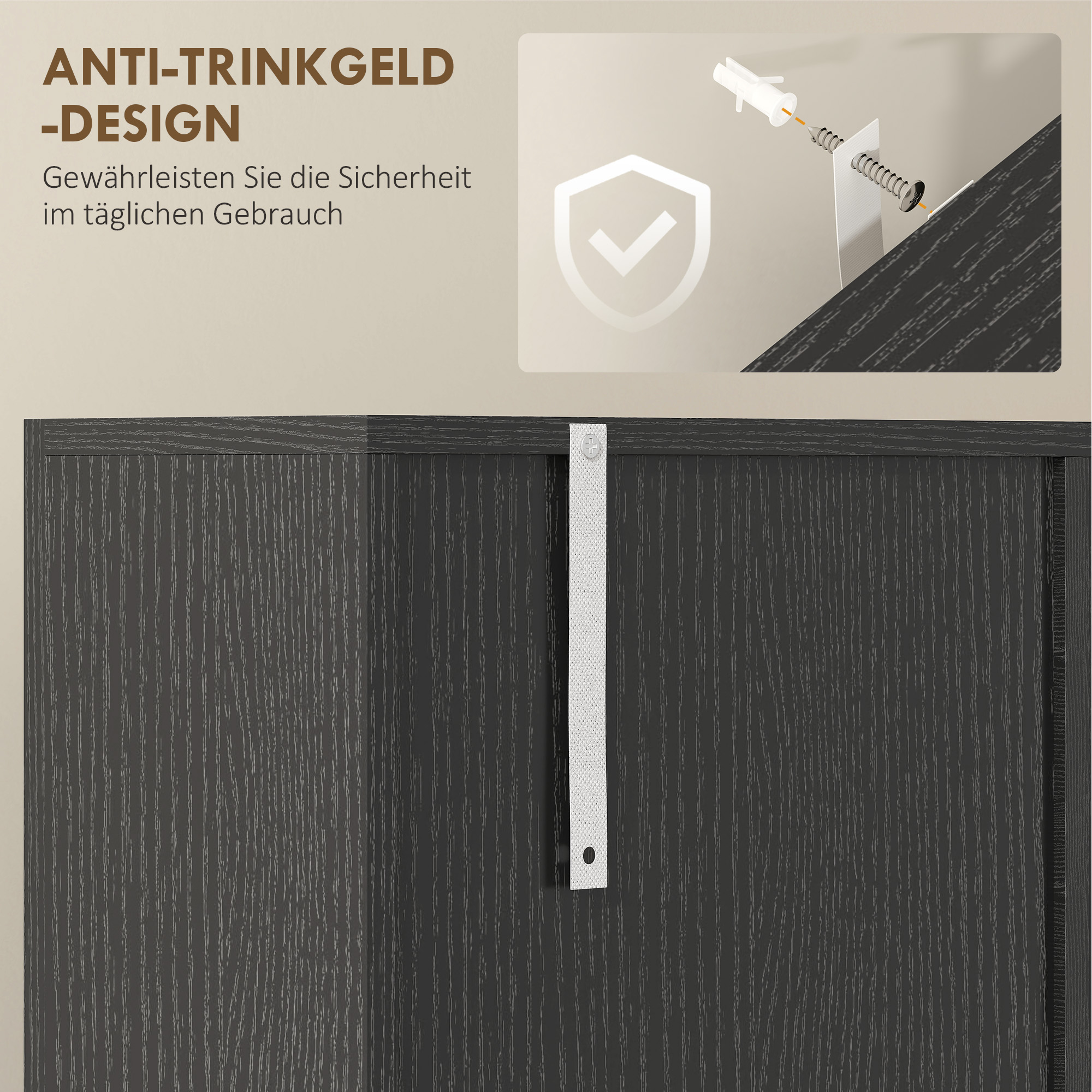 Küchenschrank, Buffet mit Schublade, Soft-Close Türen, 80 x 35 x 180 cm, Schwarz