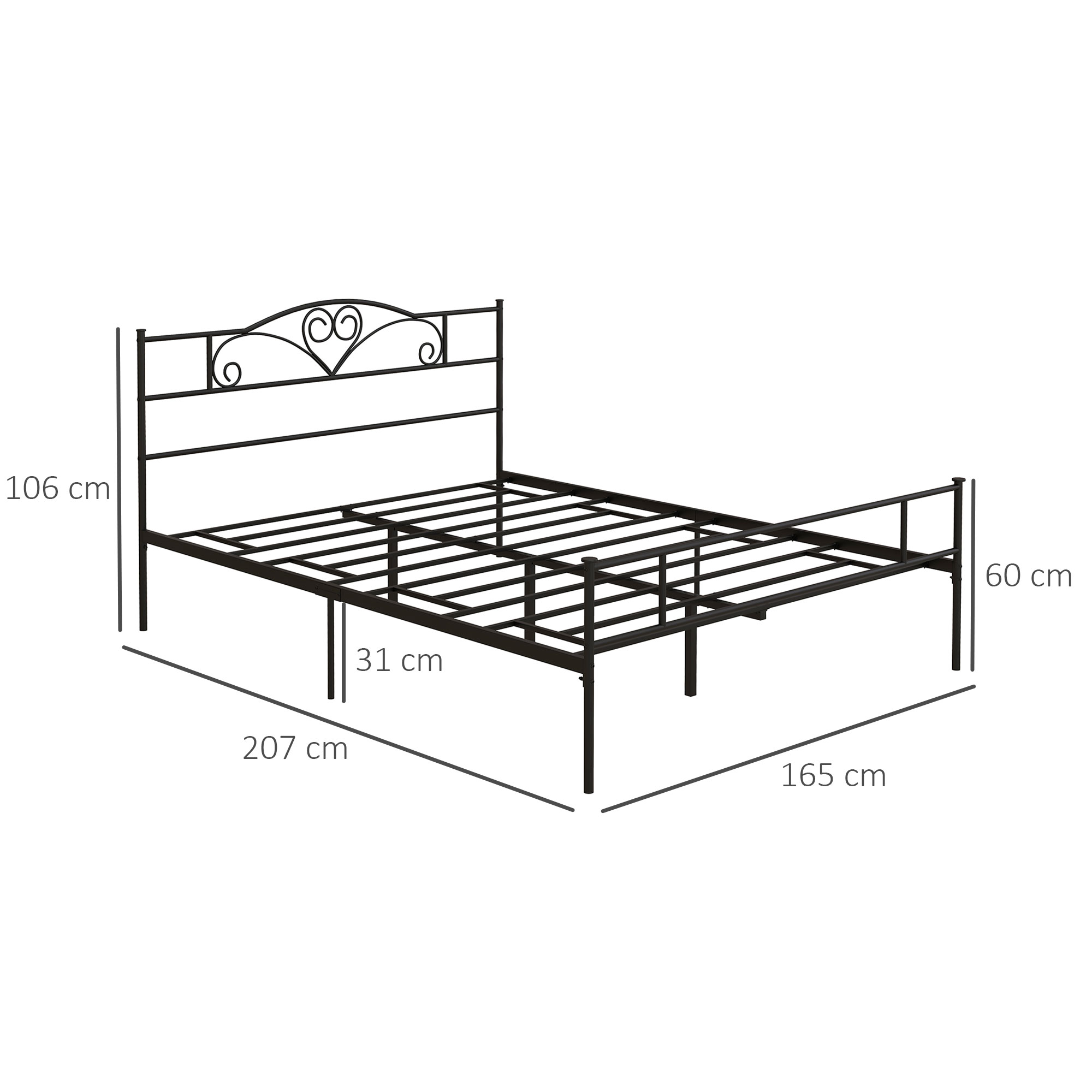 Bett 160 x 200 cm Bettrahmen mit Lattenrost aus Stahl, Unterbettaufbewahrung, Doppelbett, Schwarz