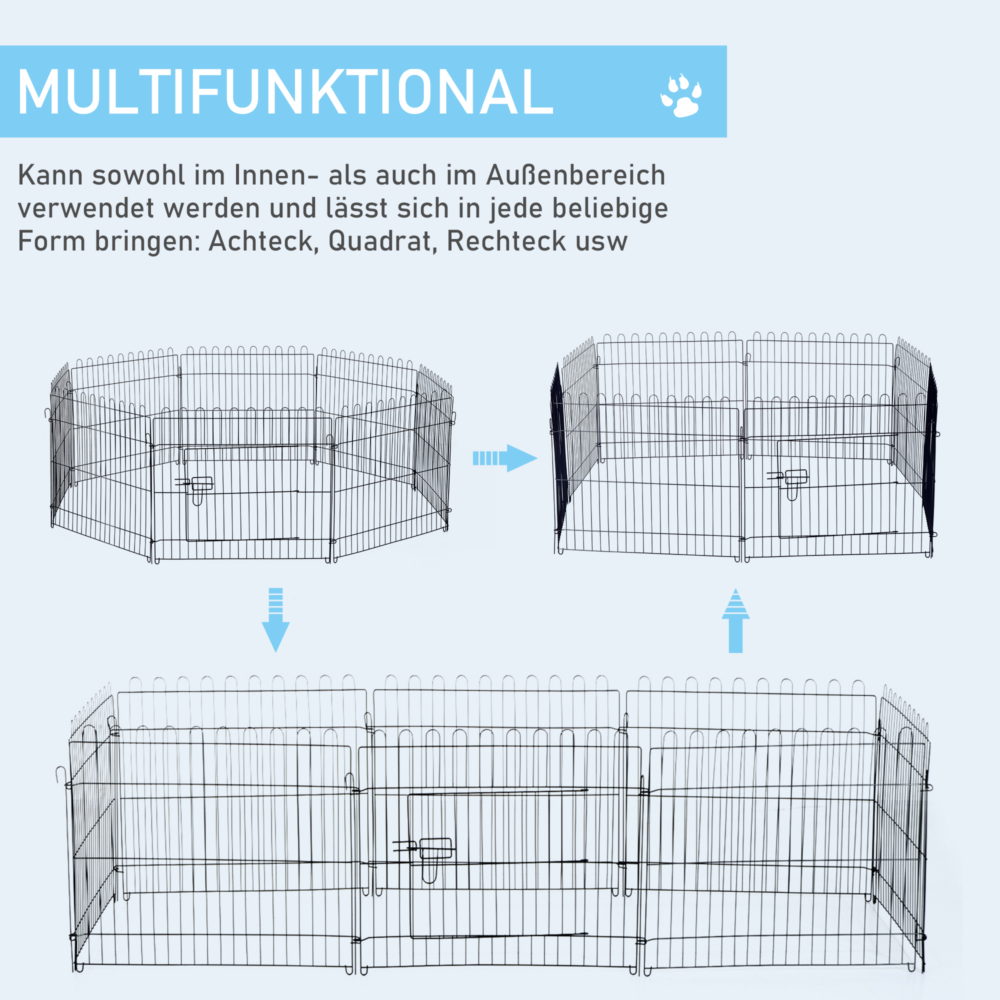 Welpenlaufstall 8-TLG Welpenauslauf mit 8 Gitterplatten Tür Schutzplane Freilaufgehege 61cm hoch Welpengitter Laufstall für Haustiere Hund Katze Welpe Laufgitter für drinnen und draußen