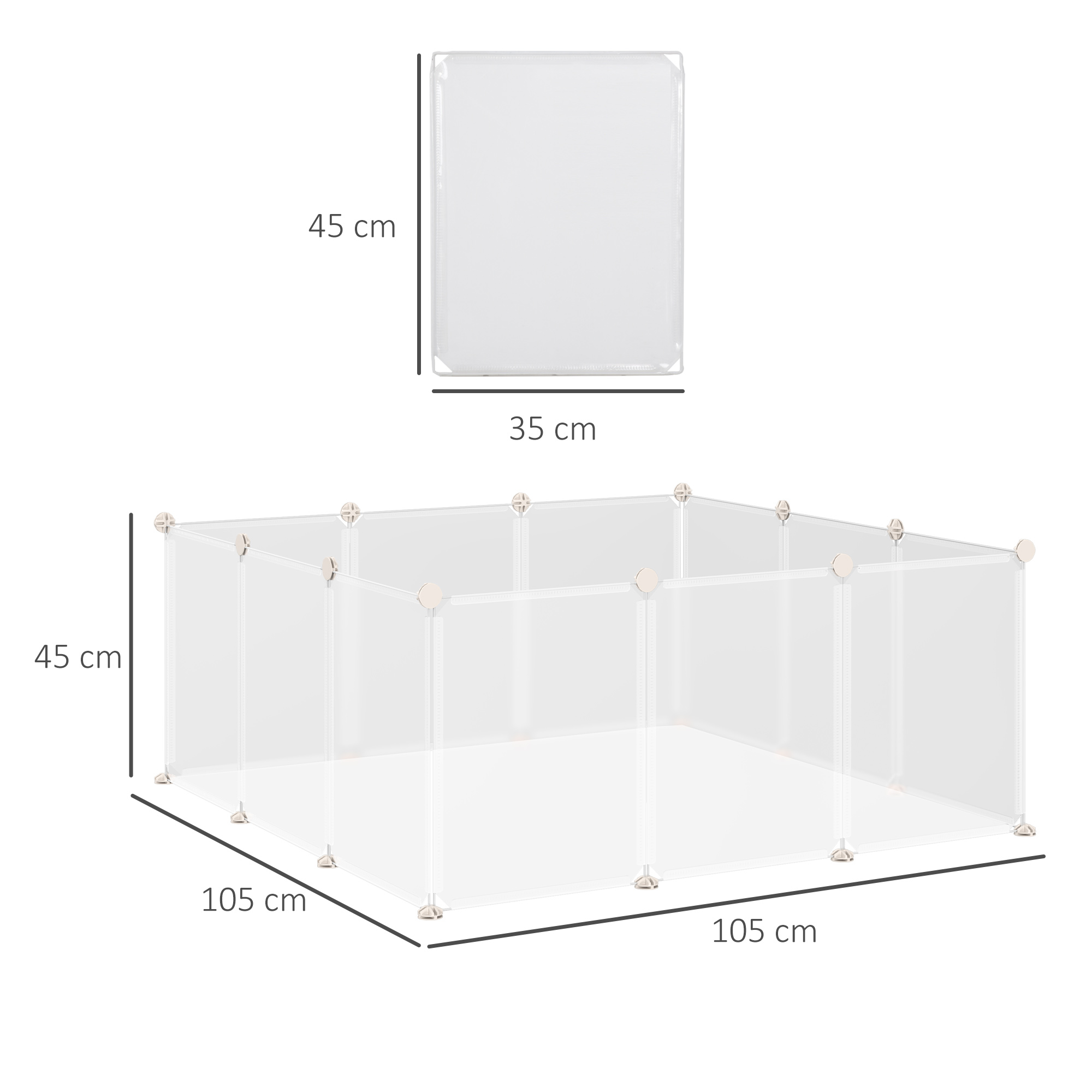 Freilaufgehege Laufgitter DIY Freigehege Gittergehege Absperrgitter Kleine Haustiere Laufstall für Innen 12 Platten Weiß Metall PP-Harz 105 x 105 x 45 cm