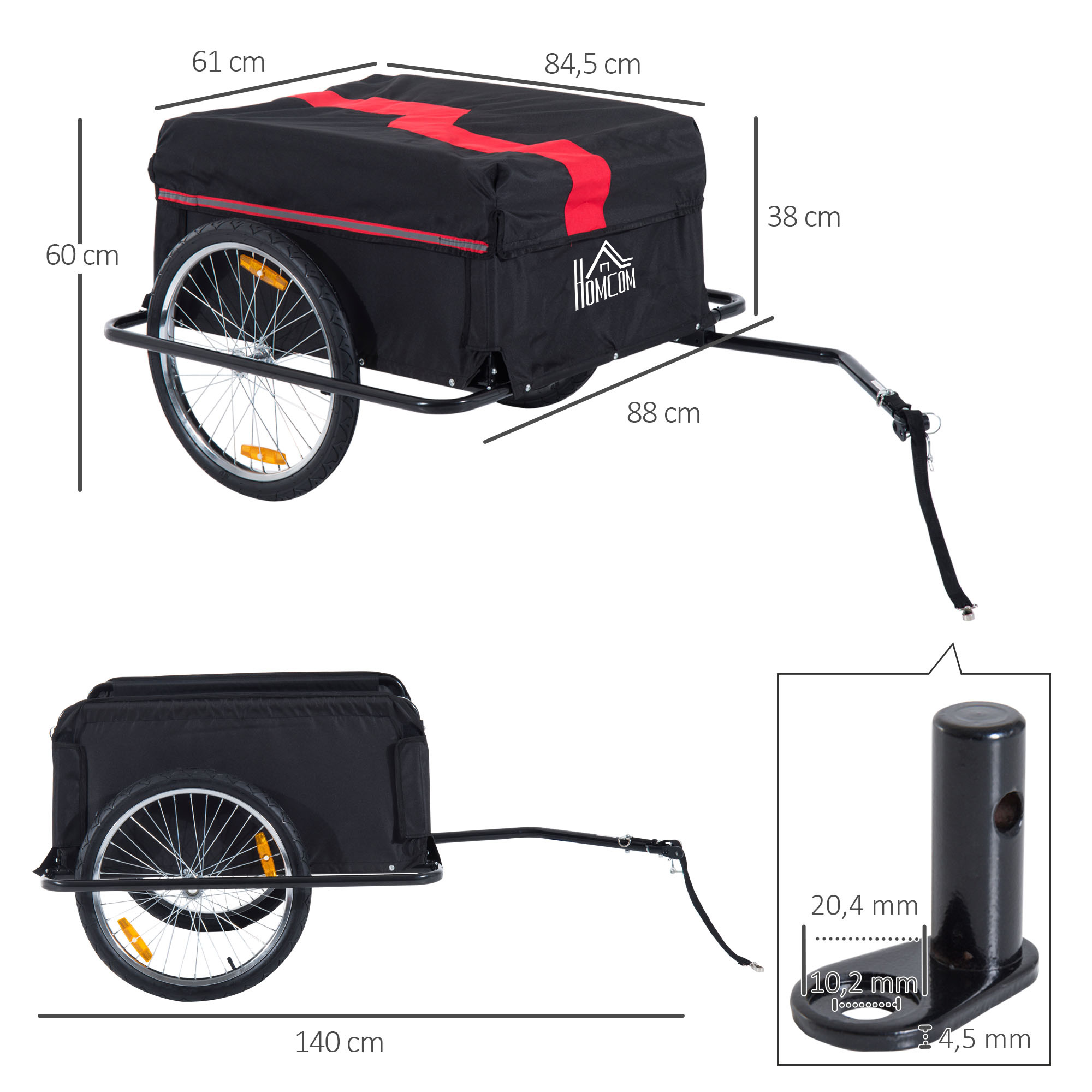 Fahrradanhänger, klappbar Lastenanhänger mit Kupplung,Transportwagen bis 40 kg belastbar, Transportanhänger Anhänger für Fahrrad Handwagen 140 x 88 x 60 cm
