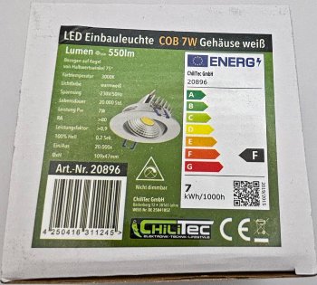 LED-Einbauleuchte "COB-7", 7W, 550lm / 3000K, 75°, Ø109xT47mm, Rahmen weiß