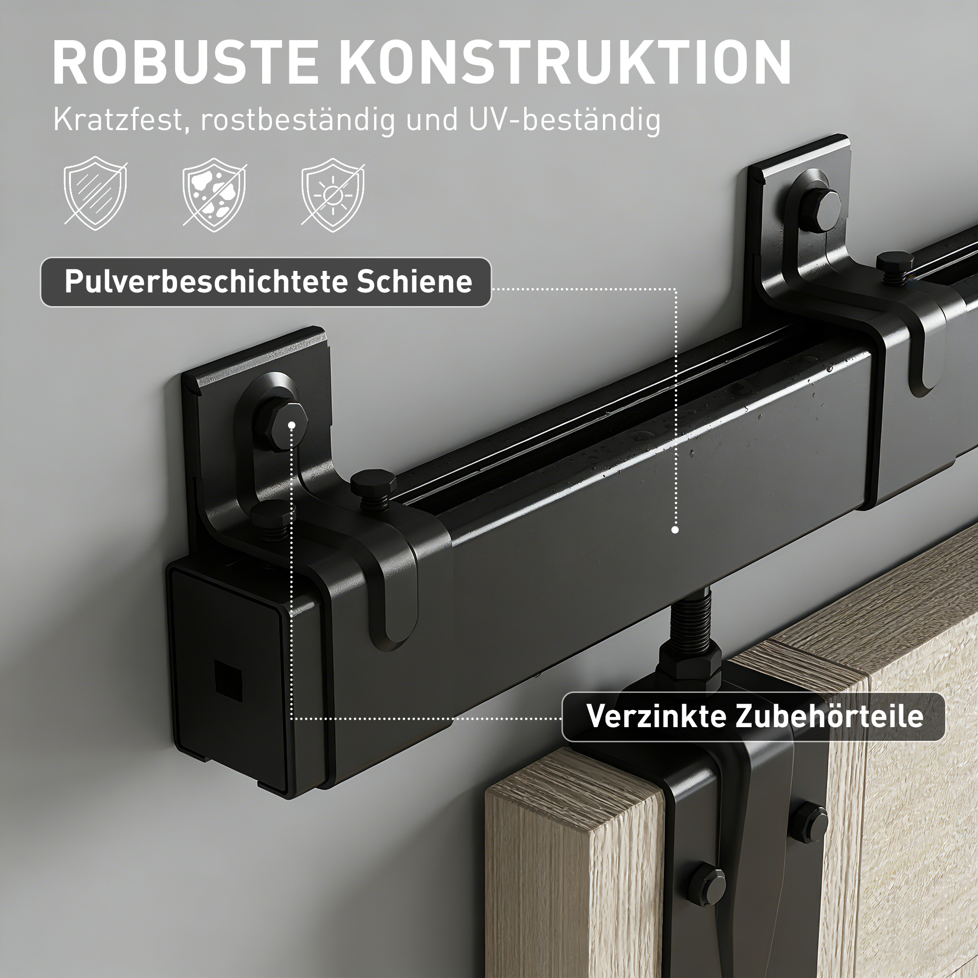 Schwerlast Schiebetür-Hardware-Set 244 cm Schwarz für Einzeltüren