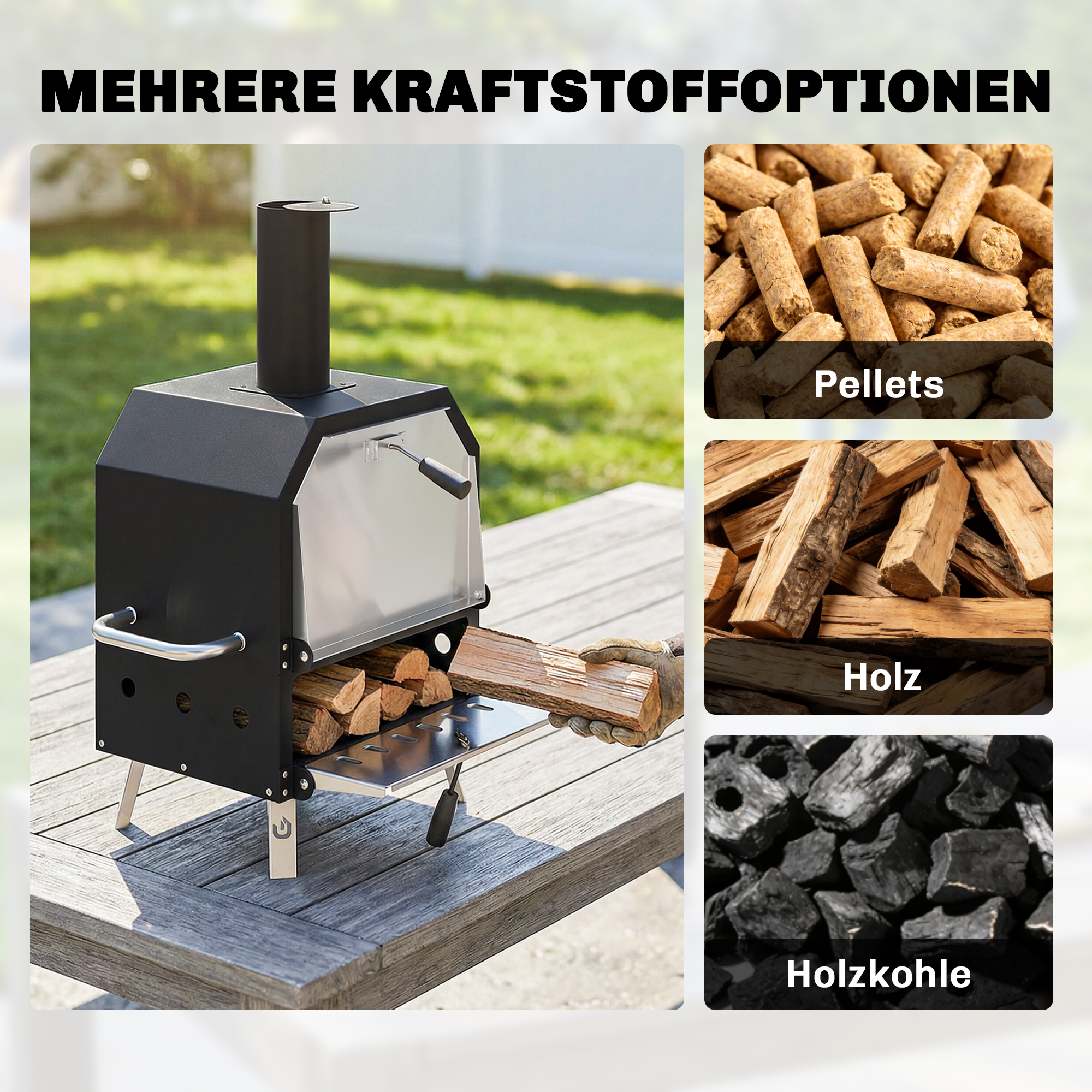 Outdoor-Pizzaofen, holzbefeuerter Pizza-Ofen Edelstahl, 2 Ebenen, Backofen mit Pizzastein