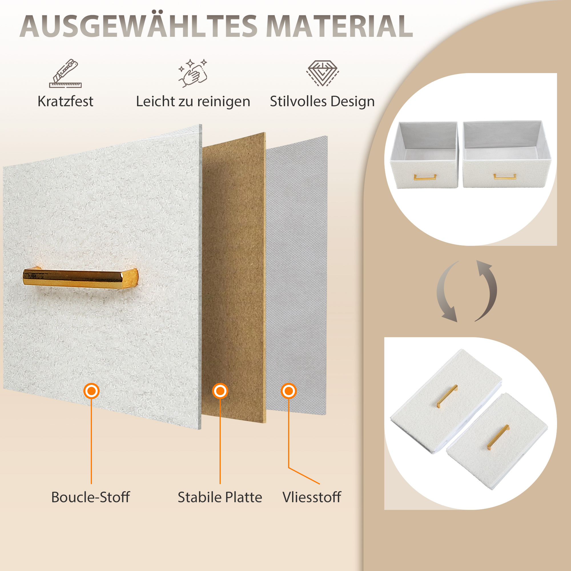 Kommode, Aufbewahrungsschrank mit 8 Schubladen aus Stoff, Steckdosenleiste, Stahlrahmen, Schubladenschrank für Flur, Schlafzimmer, Wohnzimmer und Büro, Cremeweiß