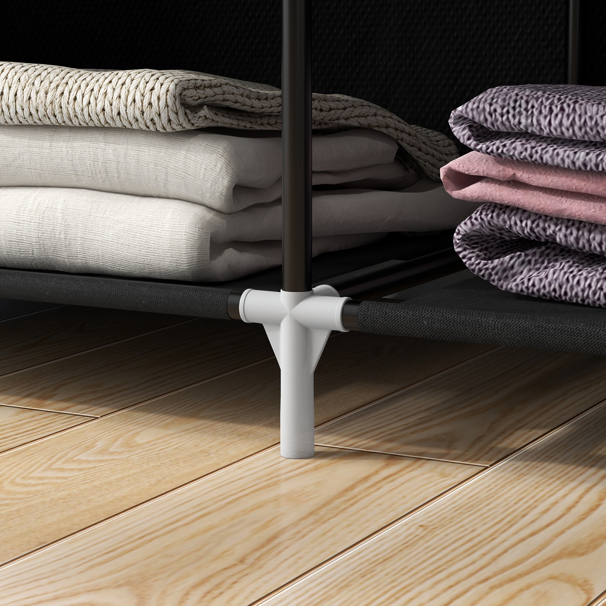 Schrank aus Stoff, Aufbewahrungslösung, 6 Regale, 1 Kleiderstange, Schwarz