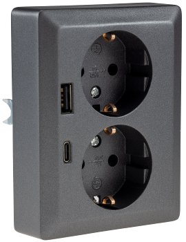 MILOS Schutzkontakt-Steckdose 2-fach / 250V~/ 16A, 1x UP, USB A+C/PD, anthrazit