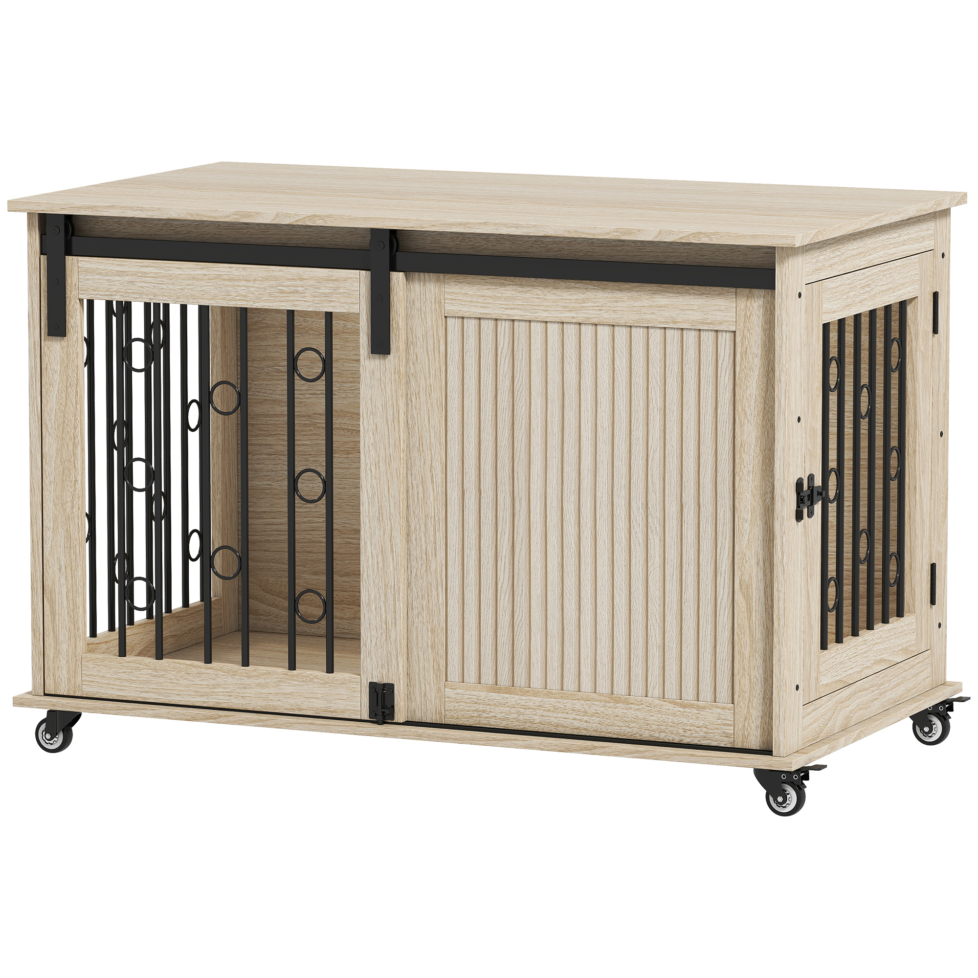 Hundebox auf Rädern, Schiebetür, 100 x 56 x 65 cm, Holz, Stahl