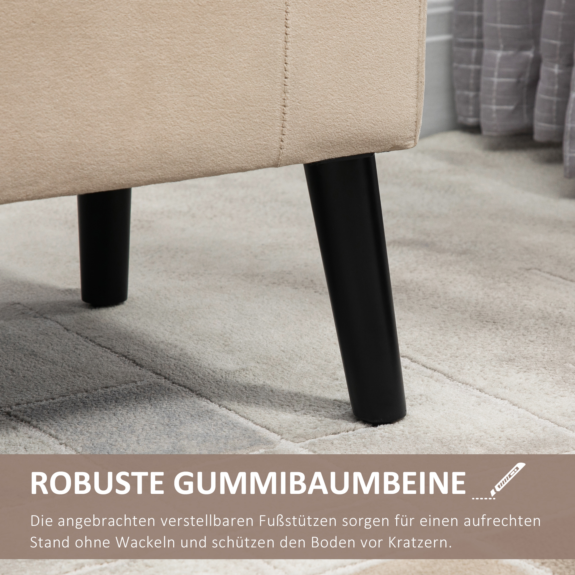 Polsterbank mit Stauraum, Truhenbank mit Armlehnen, 46 cm Sitzhöhe, samtartiges Polyester, 111,5 x 41 x 65 cm, Beige