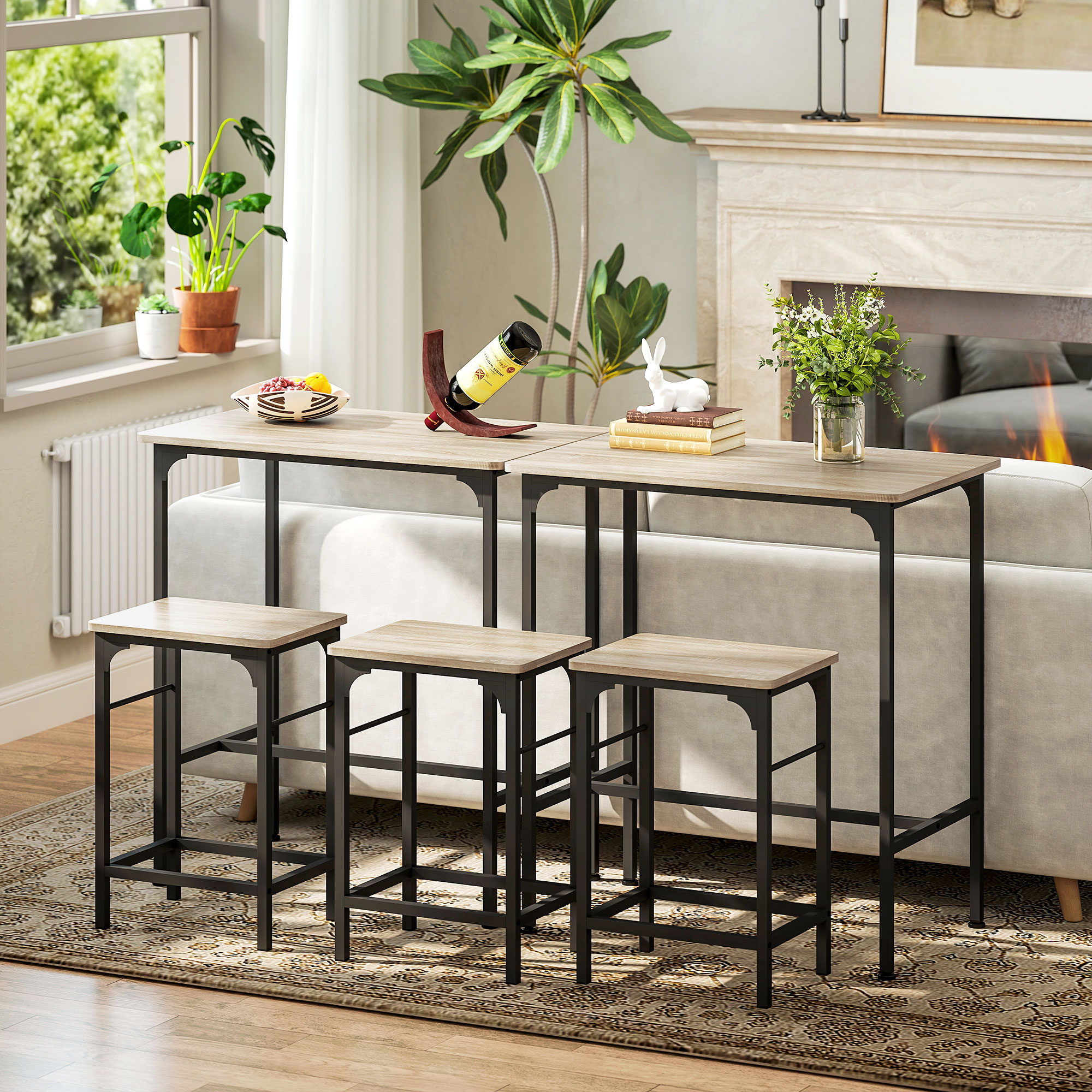 Bartisch Set Bartisch mit Barhocker-Set Esstisch mit 2 Stühlen mit Rutschfestem Fußpolster Naturholz