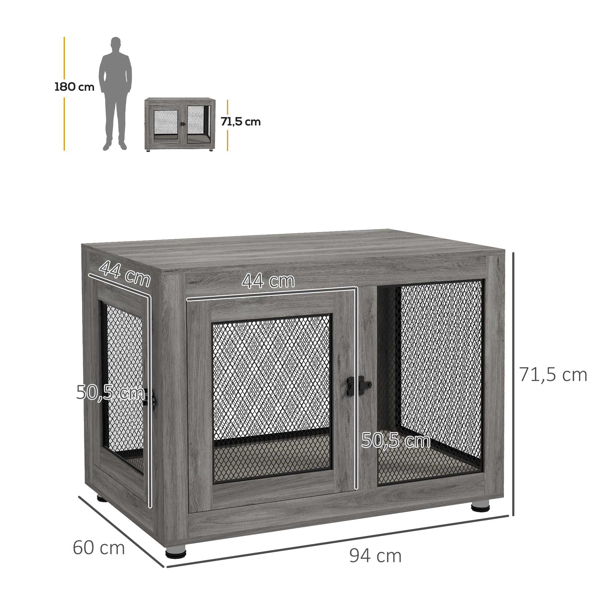 Hundebox, Welpenbox, mit Ablagefläche, wasserabweisendes Kissen, Stahlgitter, verstellbare Füße, 94x60x71,5 cm