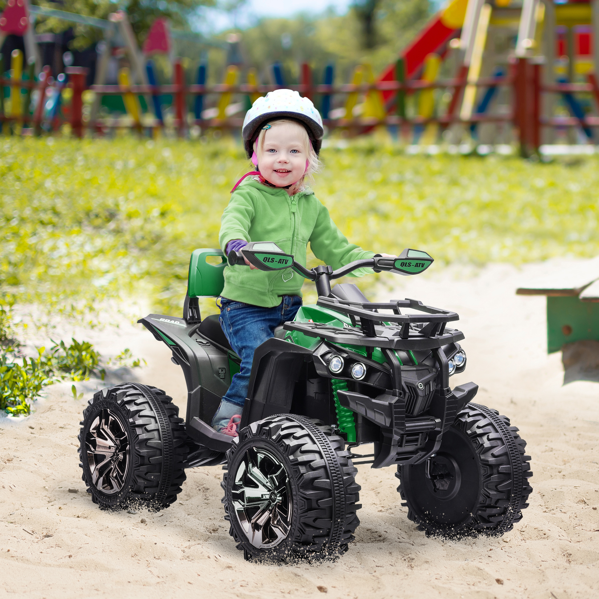 Elektroquad für Kinder, Licht & Musikanschluss, 3-8 km/h, für 3-5 Jahre, Grün