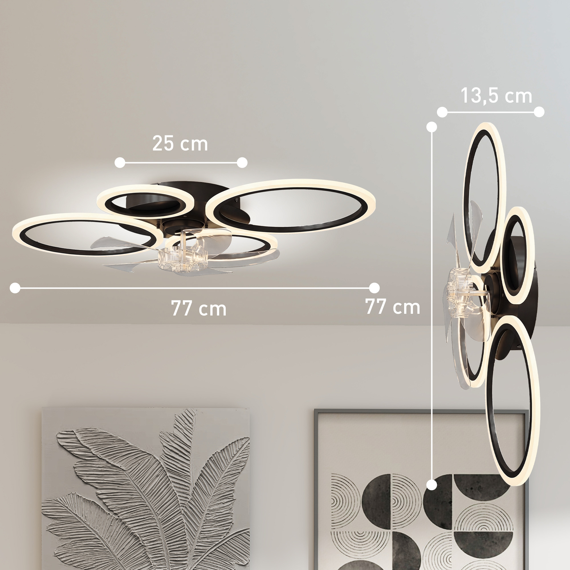 Deckenventilator mit Licht und Fernbedienung, 77 cm LED-Deckenventilator mit 3 Lichtfarben, 6 Geschwindigkeiten, Timer