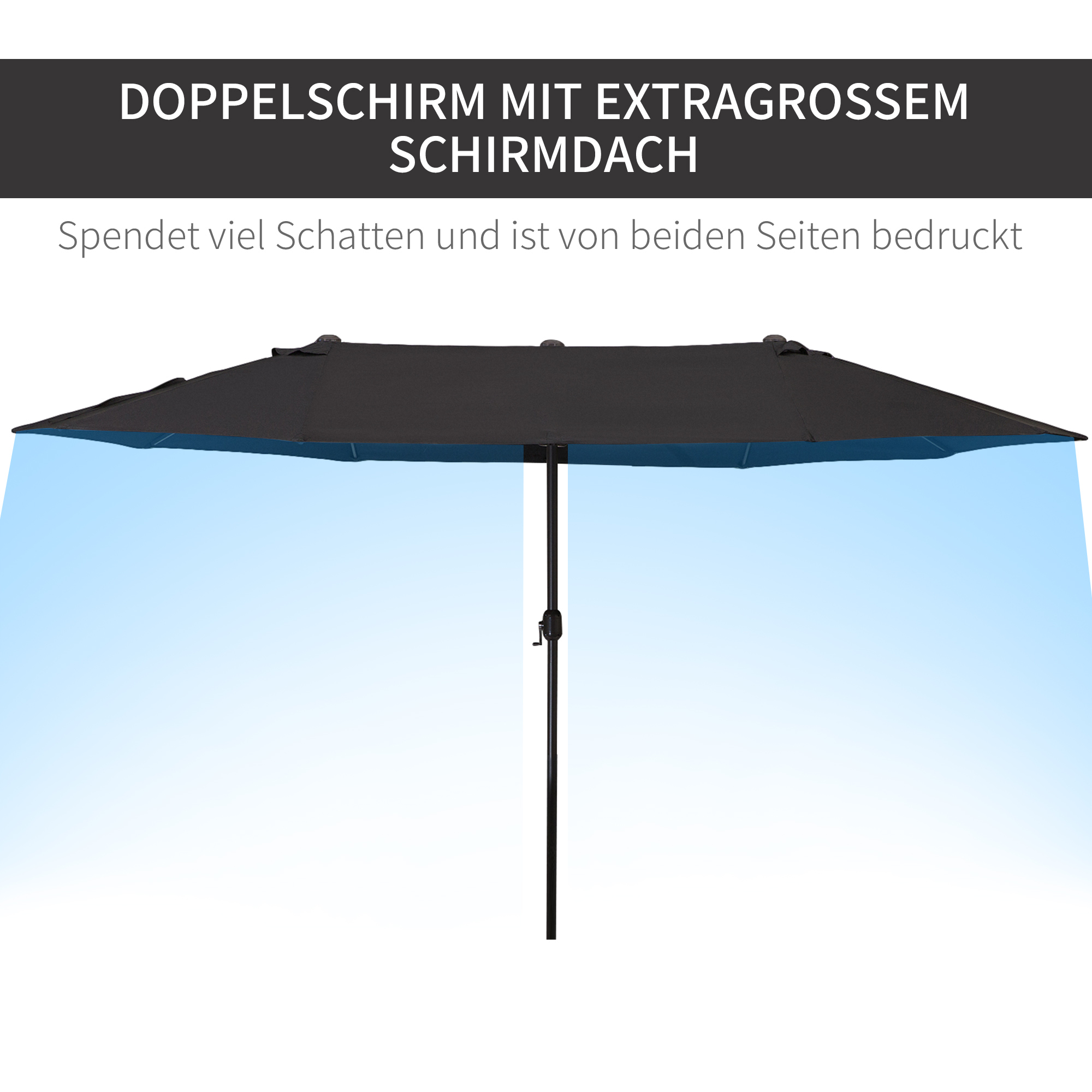 Doppelsonnenschirm 455 x 270 cm Gartenschirm mit Handkurbel oval stabil Metallstange Marktschirm Doppelsonnenschirm Terrassenschirm Sonnenschutz für Strand Balkon Terrasse Garten Schwarz