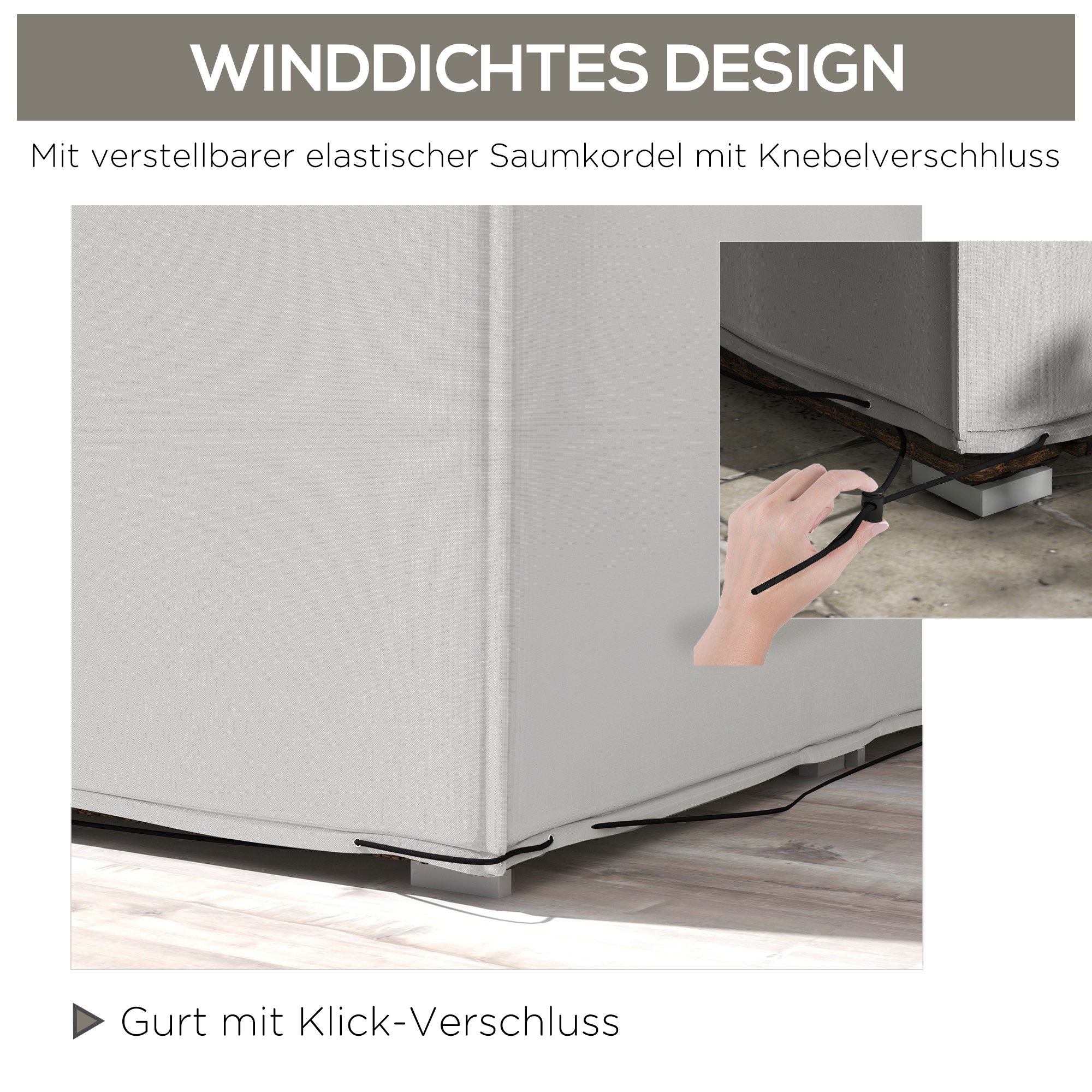 Schutzhülle für Gartenmöbel Winterfest Wasserdicht Abdeckung Anti-UV Abdeckplane 600D Oxford 210 x 140 x 80 cm Grau