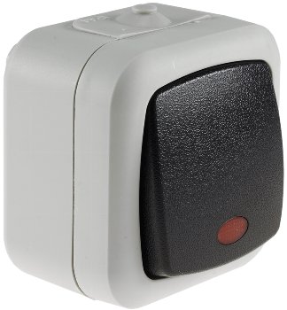 Feuchtraum Kontroll-Schalter, IP44, 250V~/ 10A, inkl. AP-Rahmen, grau