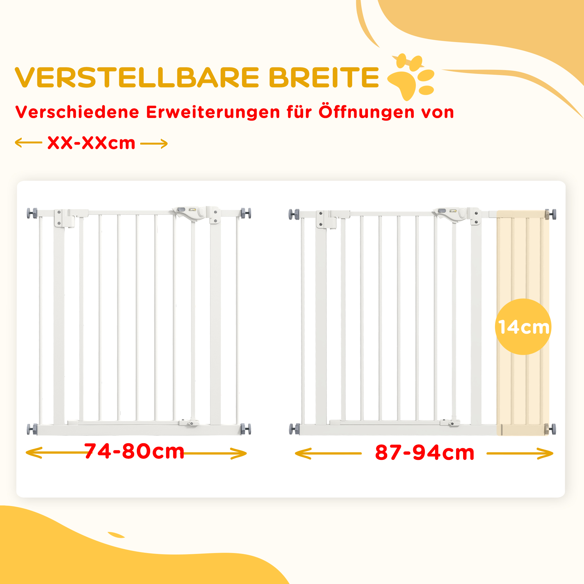 Türschutzgitter für Hunde, Absperrgitter, Schutzgitter für Haustiere, Metall, Kunststoff, ,74-80/87-94 cm, Weiß