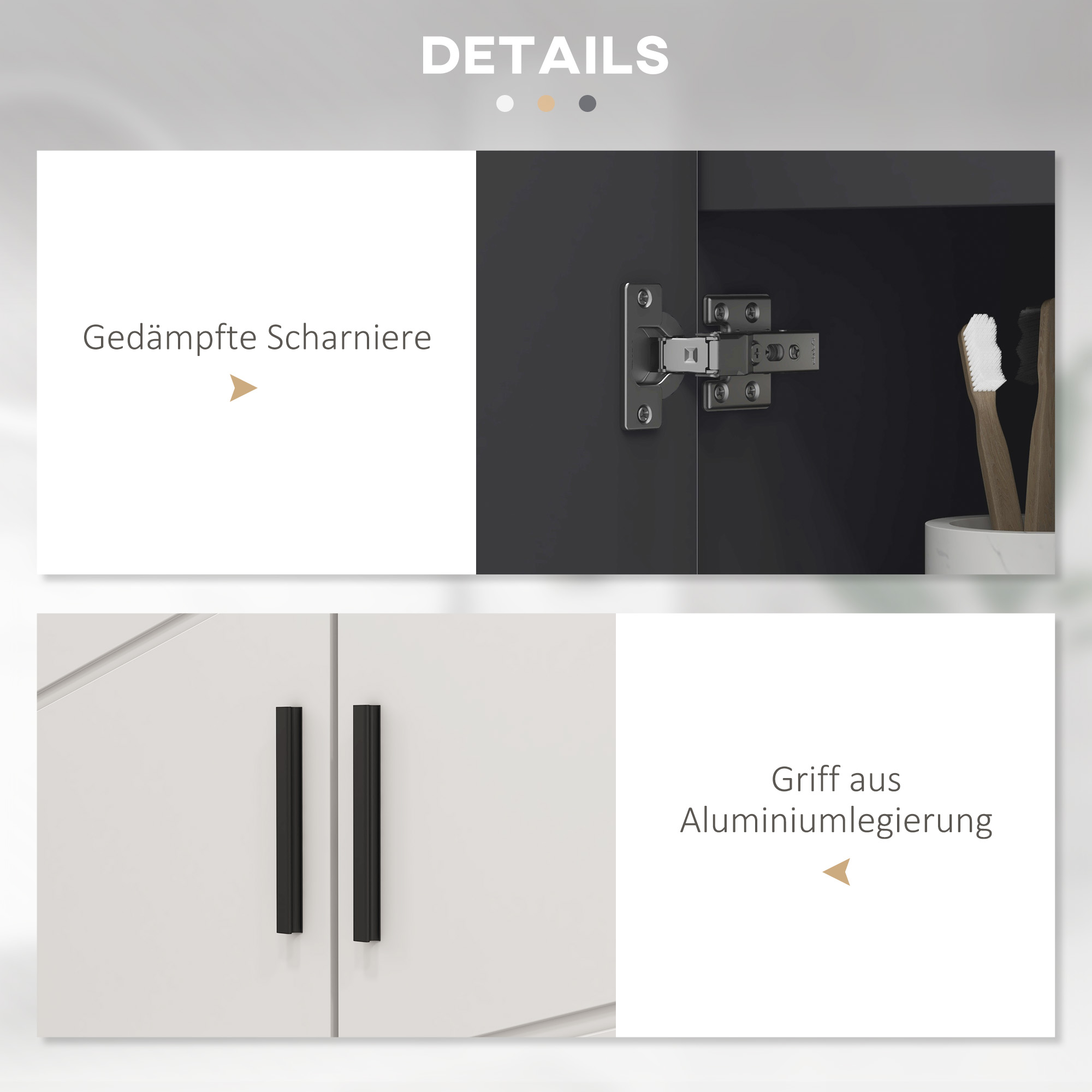 Badezimmerschrank, Badkommode, Waschbecken-Unterschrank, 2 Ebenen, Holz, Hellgrau