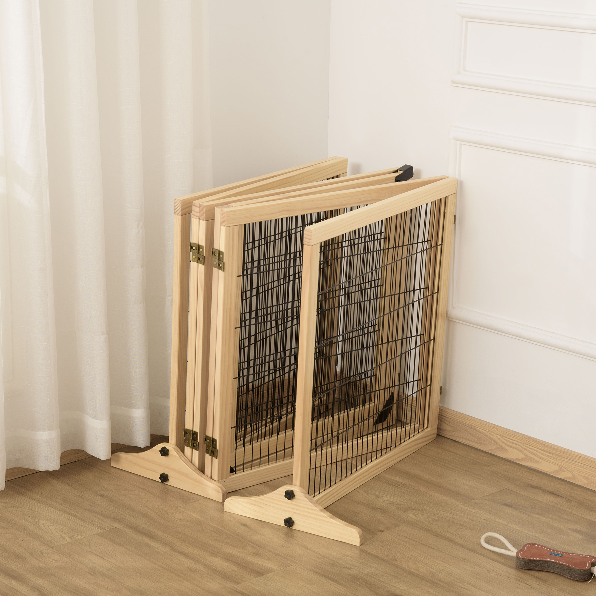 Haustiergitter Absperrgitter für Hunde, Kiefernholz, klappbar 432 x 36 x 70c m, Natur