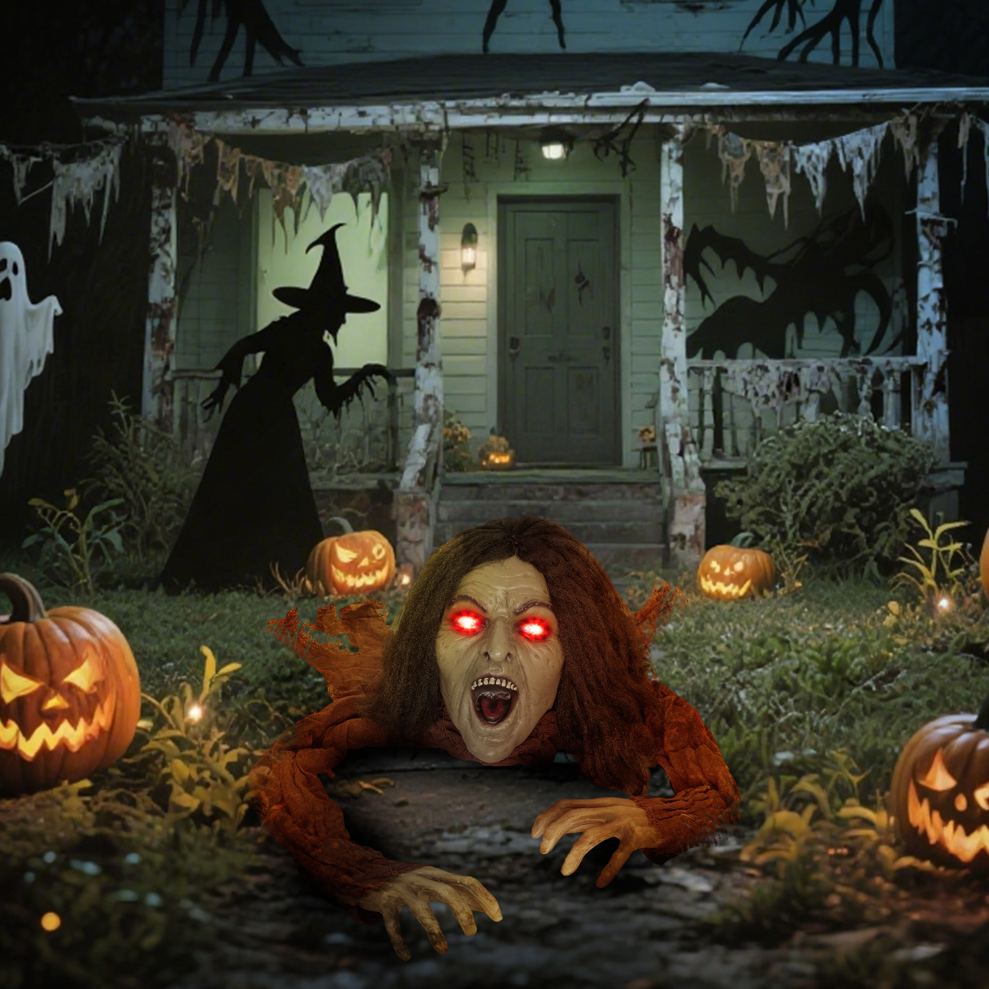Kriechende Zombie-Dekoration für Halloween, Sounds, Lichter, Batteriebetrieb