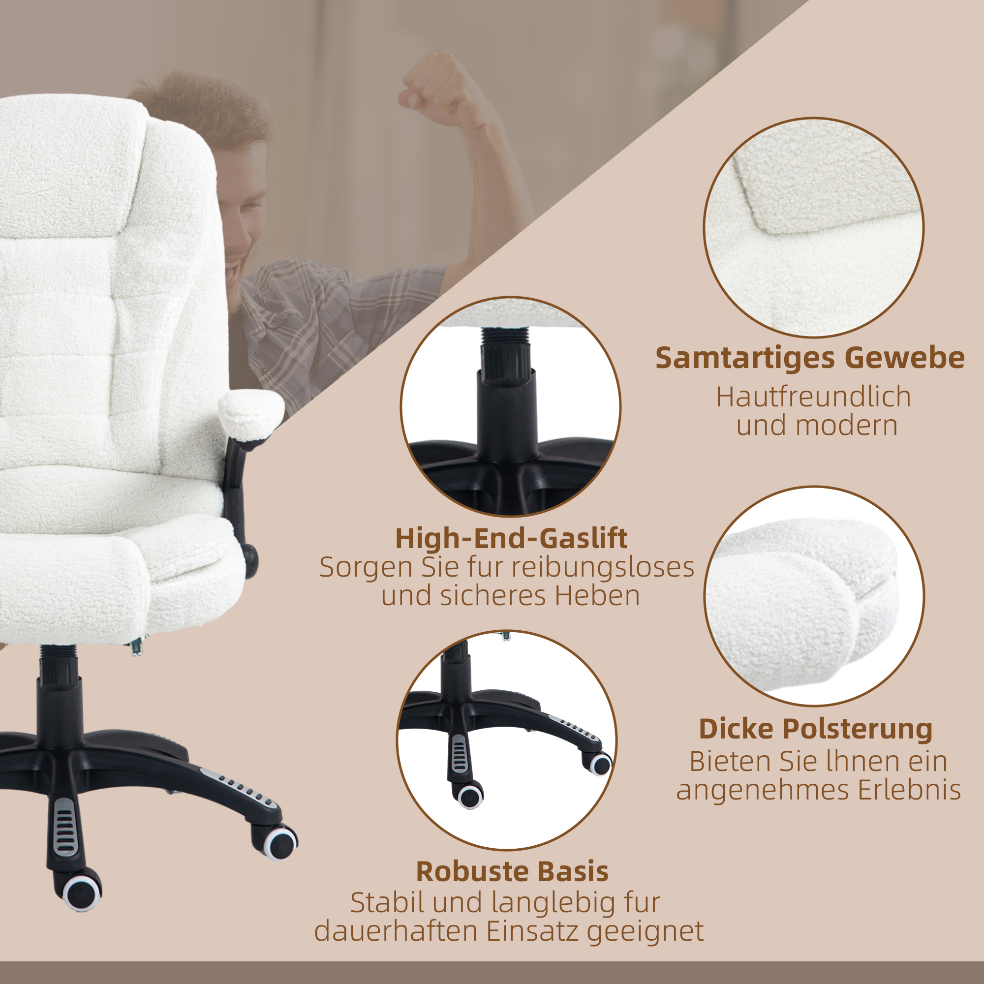 Bürosessel Massagefunktion Massagebürostuhl, Massagefunktion, höhenverstellbar, 67 x 74 x 107-116 cm, Weiß
