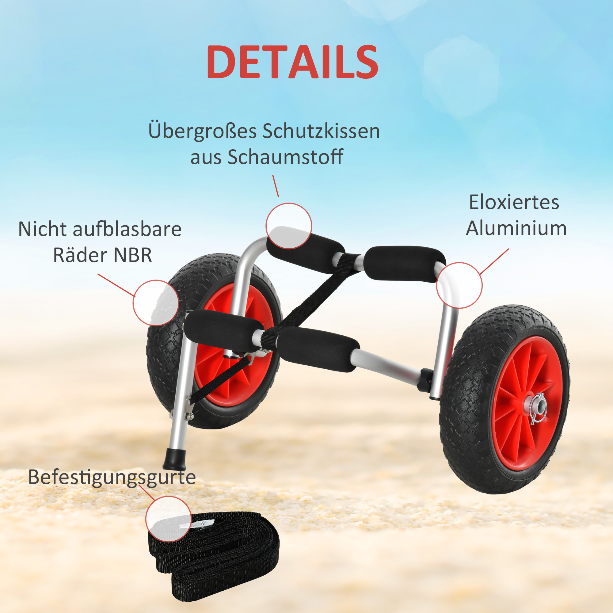 Transportwagen klappbar Alu Kajakwagen bis 70 kg Bootswagen mit Spanngurte luftlose Stollenreifen