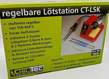 Lötstation "CT-LSK" regelbar 150-450°C, 230V/58W, mit 2 Spitzen + 2 Tools