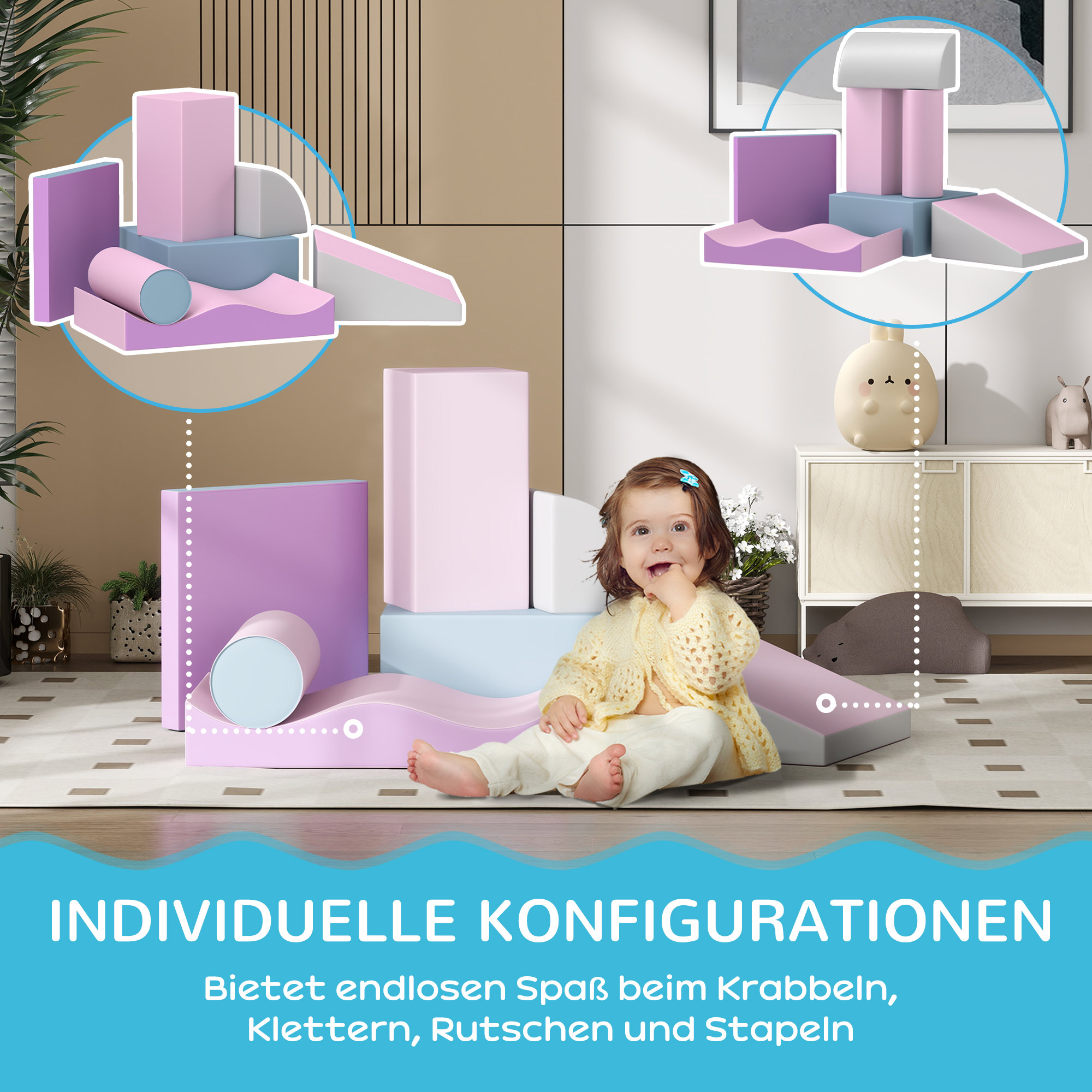 Schaumstoff-Bausteine für Kinder, fördert Kreativität, Kunstleder, 40x40x20 cm, Mehrfarbig, 1-3 Jahre
