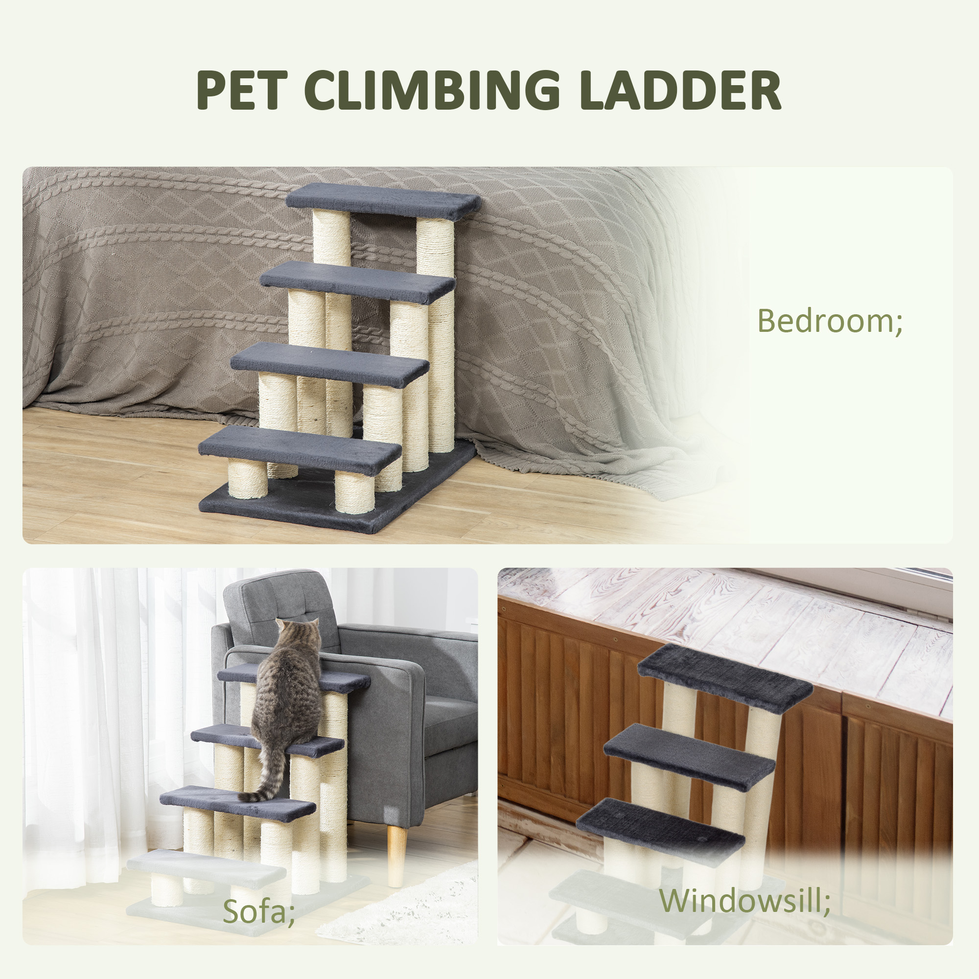 Katzentreppe 4-stufige Haustiertreppe 59 cm hoch Hundetreppe für Katzen aller Größen Hunderampe Einstiegshilfe für Bett, Sofa, Couch Grau