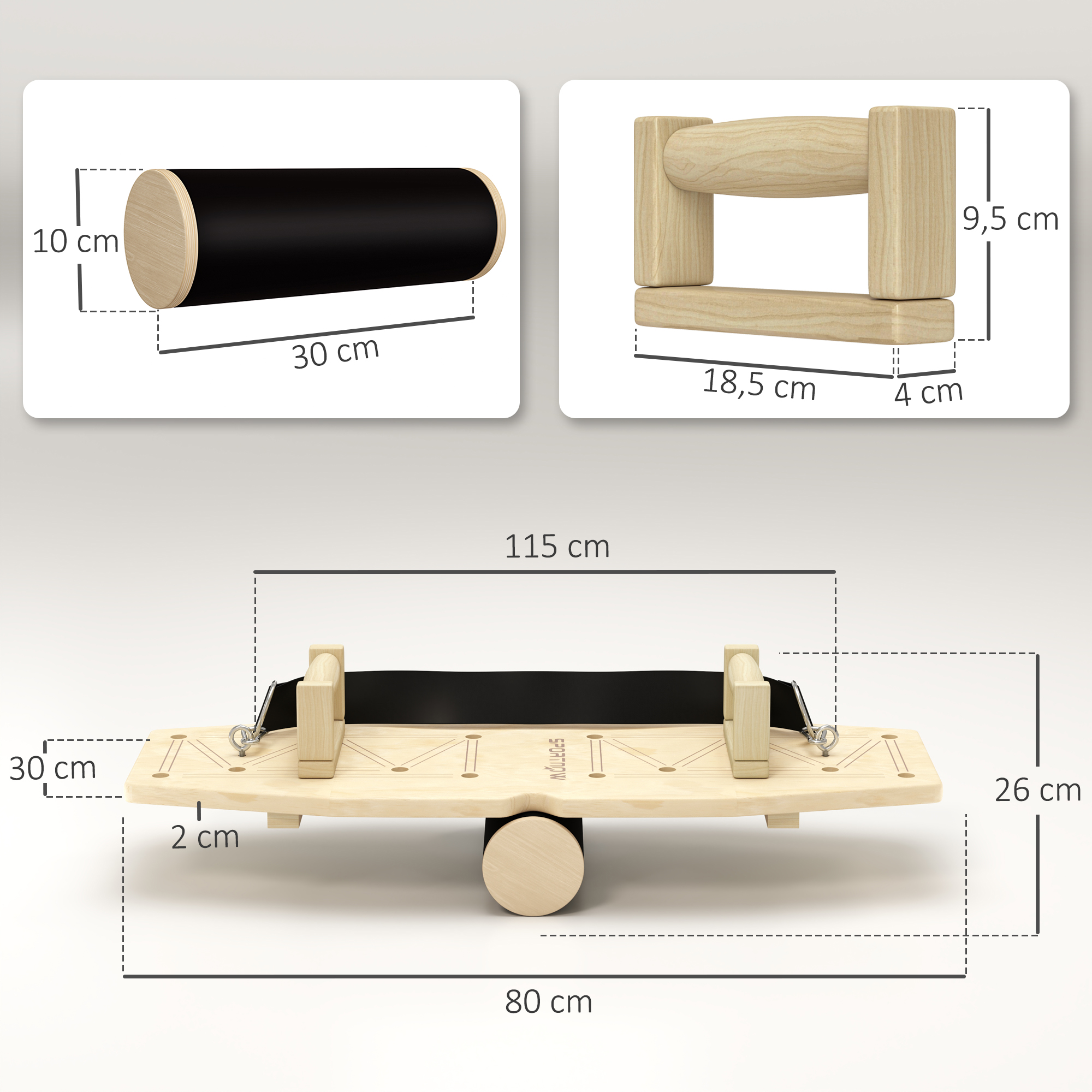 Push Up Bars Set, Liegestützgriffe mit Trainingsboard & Widerstandsbändern, Holz
