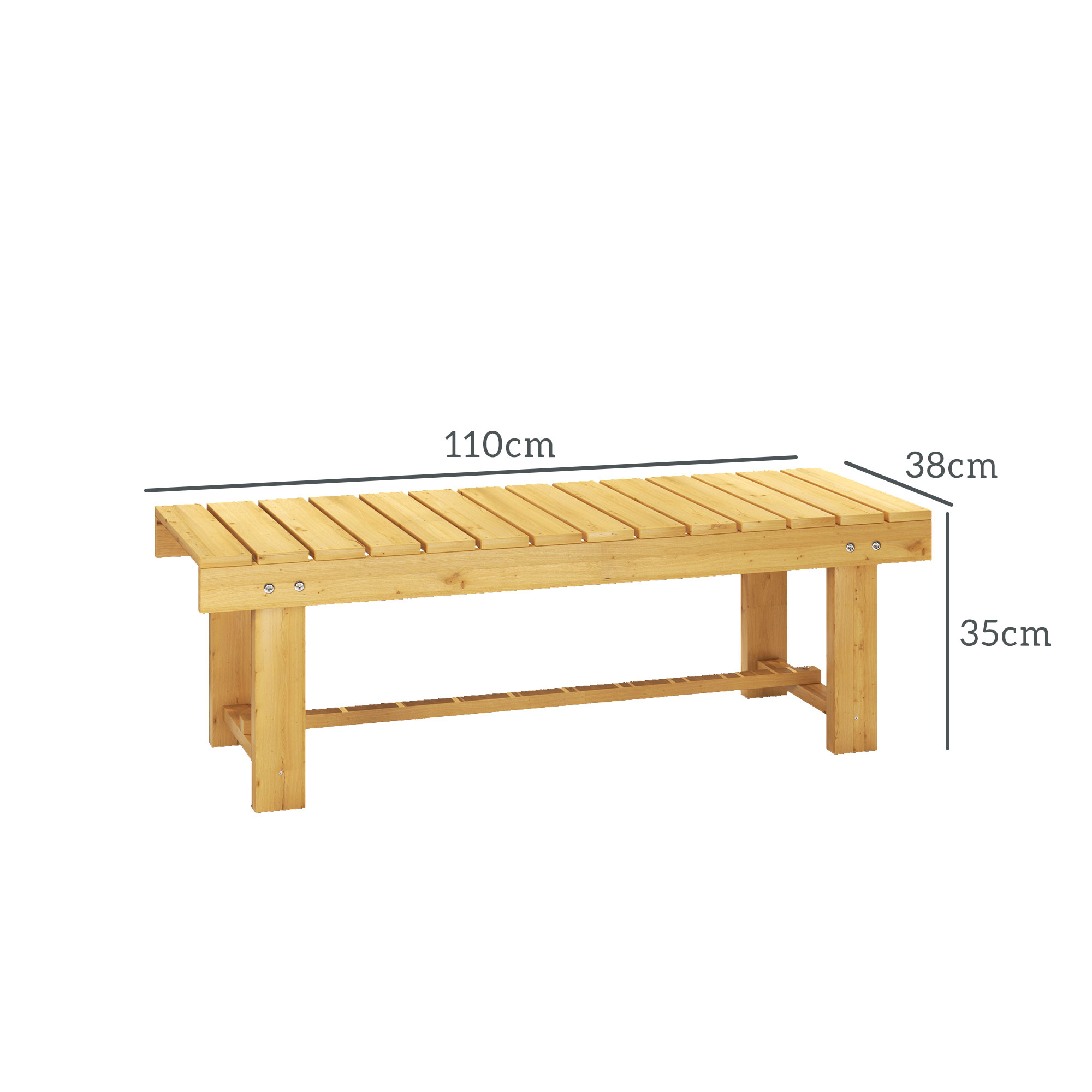 2-Sitzer Gartenbank Holz, wetterfest Sitzbank, Gartenmöbel mit Wasserresistente Lackierung, Parkbank 250kg belastbar, Holzbank für Balkon Terrasse, Garten, 110 x 38 x 35 cm Naturholz