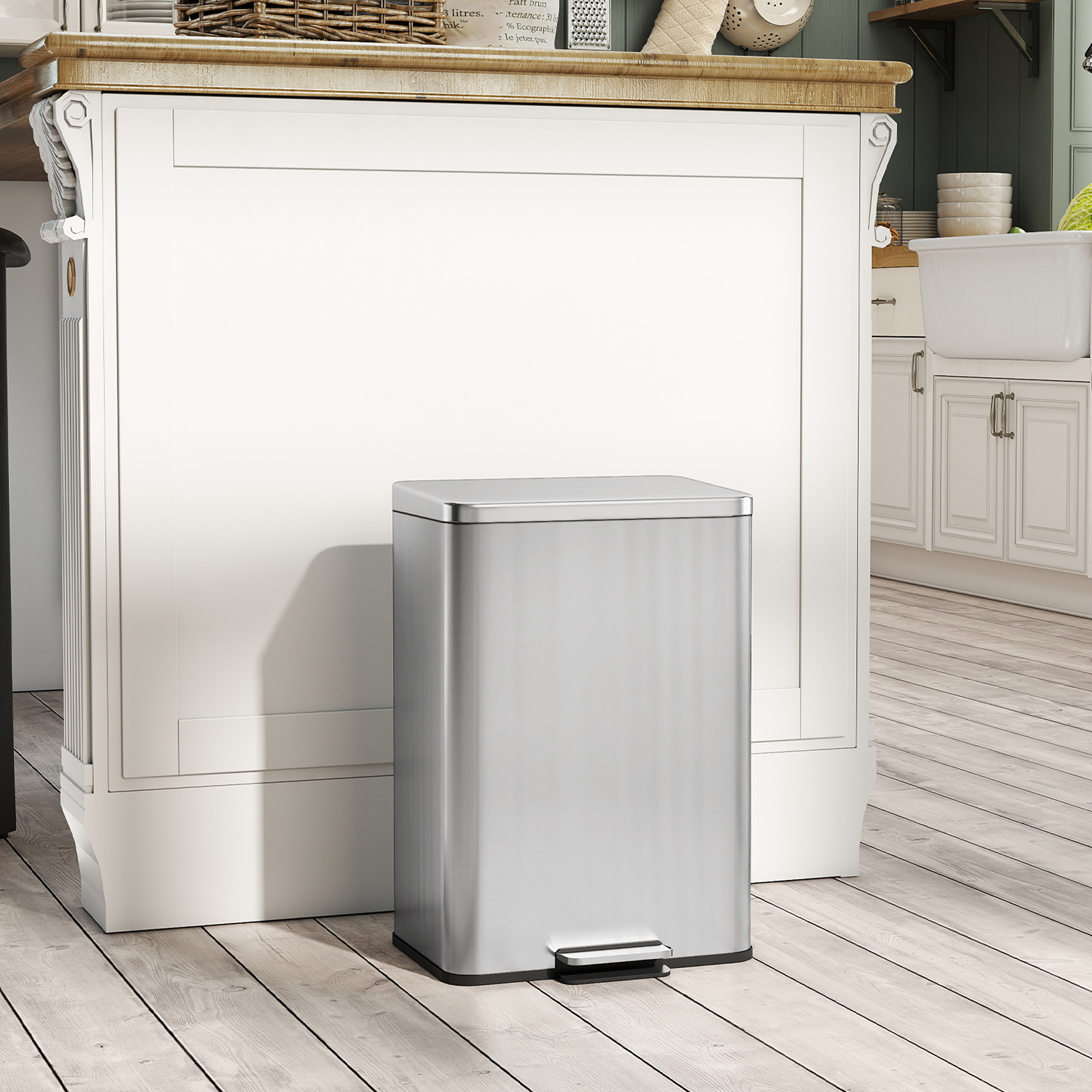 Mülleimer 20L Treteimer mit Softclose-Deckel, Pedal, abnehmbar Inneneimer Silber, 34,2 x 30,6 x 44,2 cm