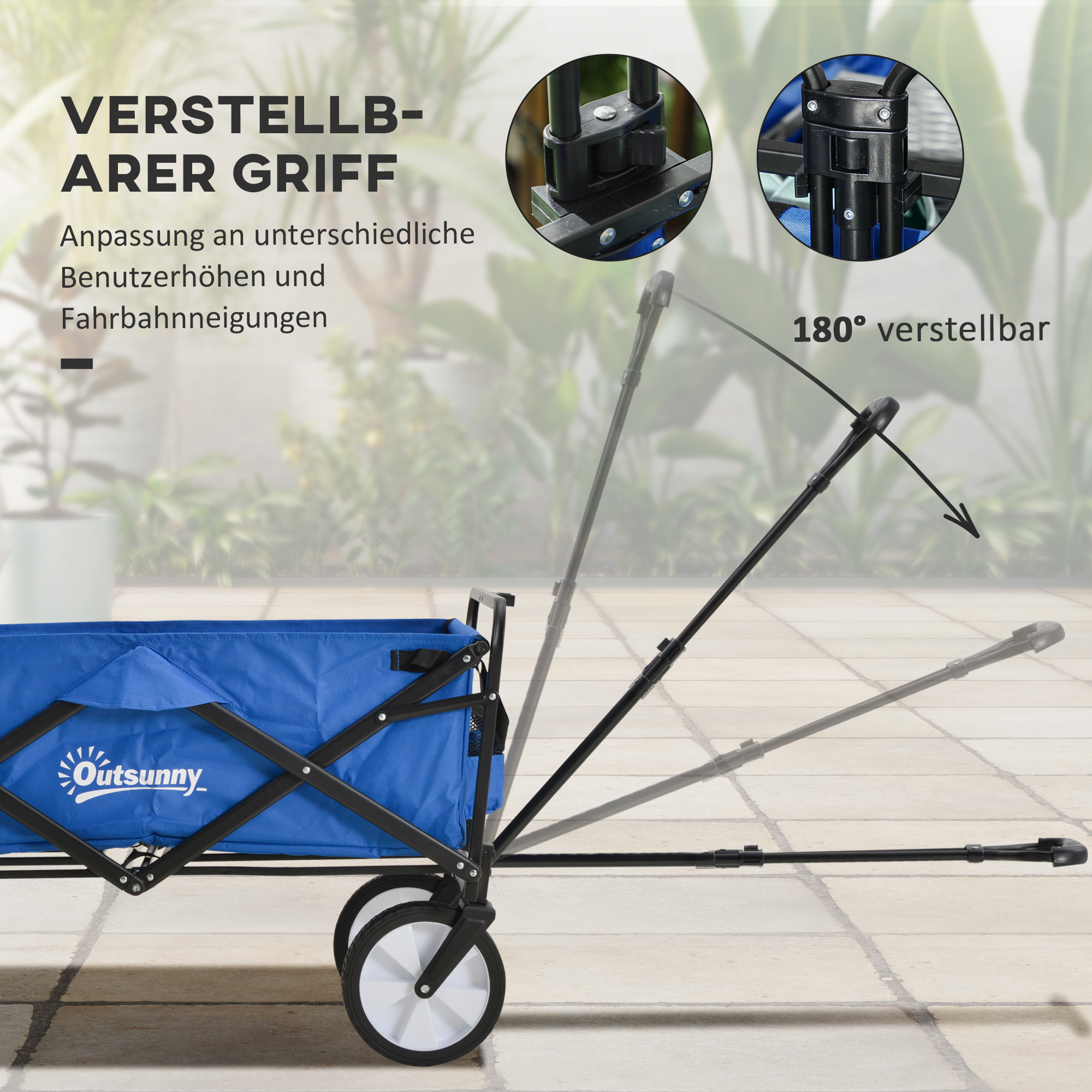 Bollerwagen Handwagen mit faltbar Bremsen Verstellbarem Griff Transportwagen 68 KG Belastbar, Strandwagen Gartenwagen für Strand Garten Einkauf Shopping