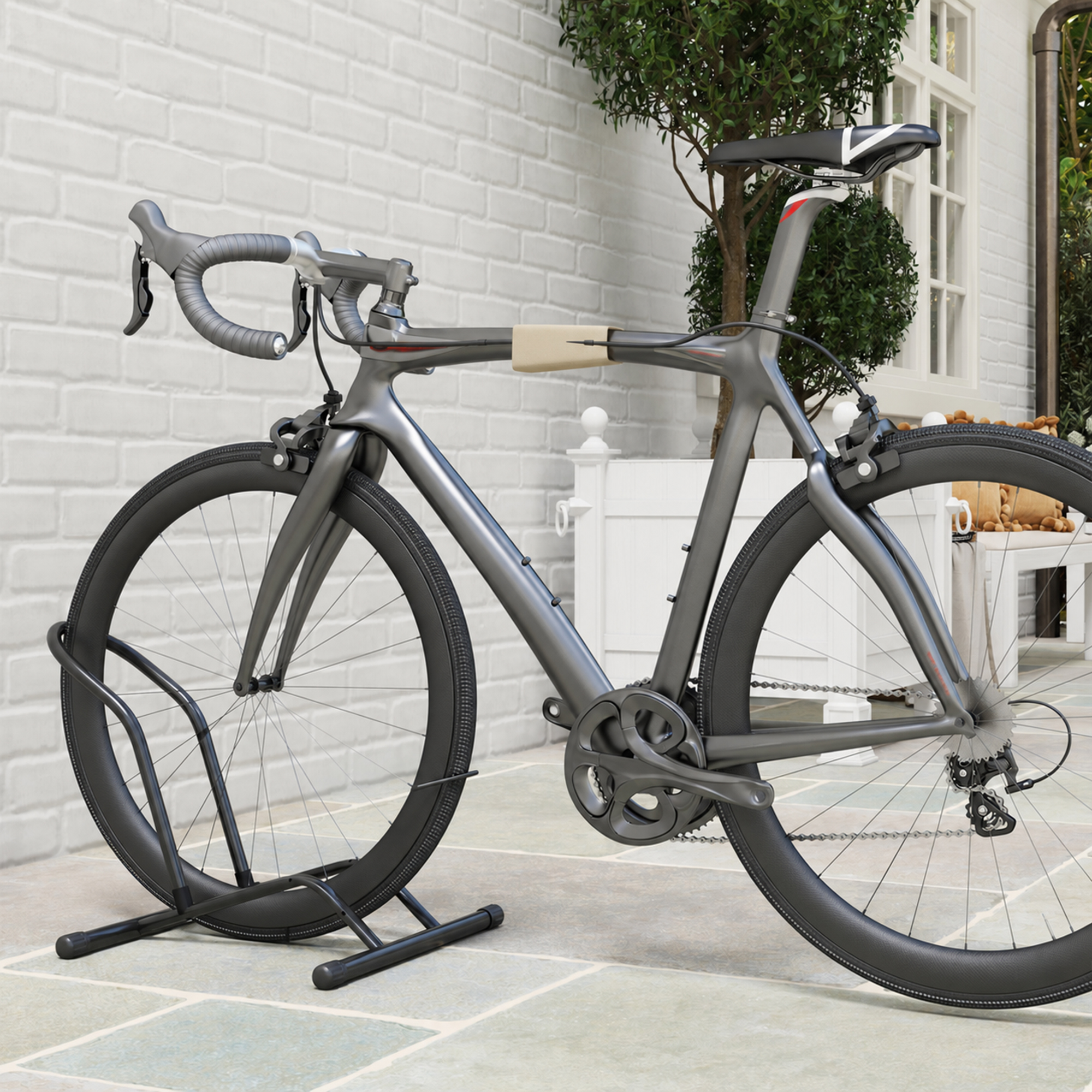 Fahrradständer für Fahrräder Stahl Fahrradhalter mit 85 mm Reifenbreiten freistehender 59 x 41 x 38 cm Schwarz