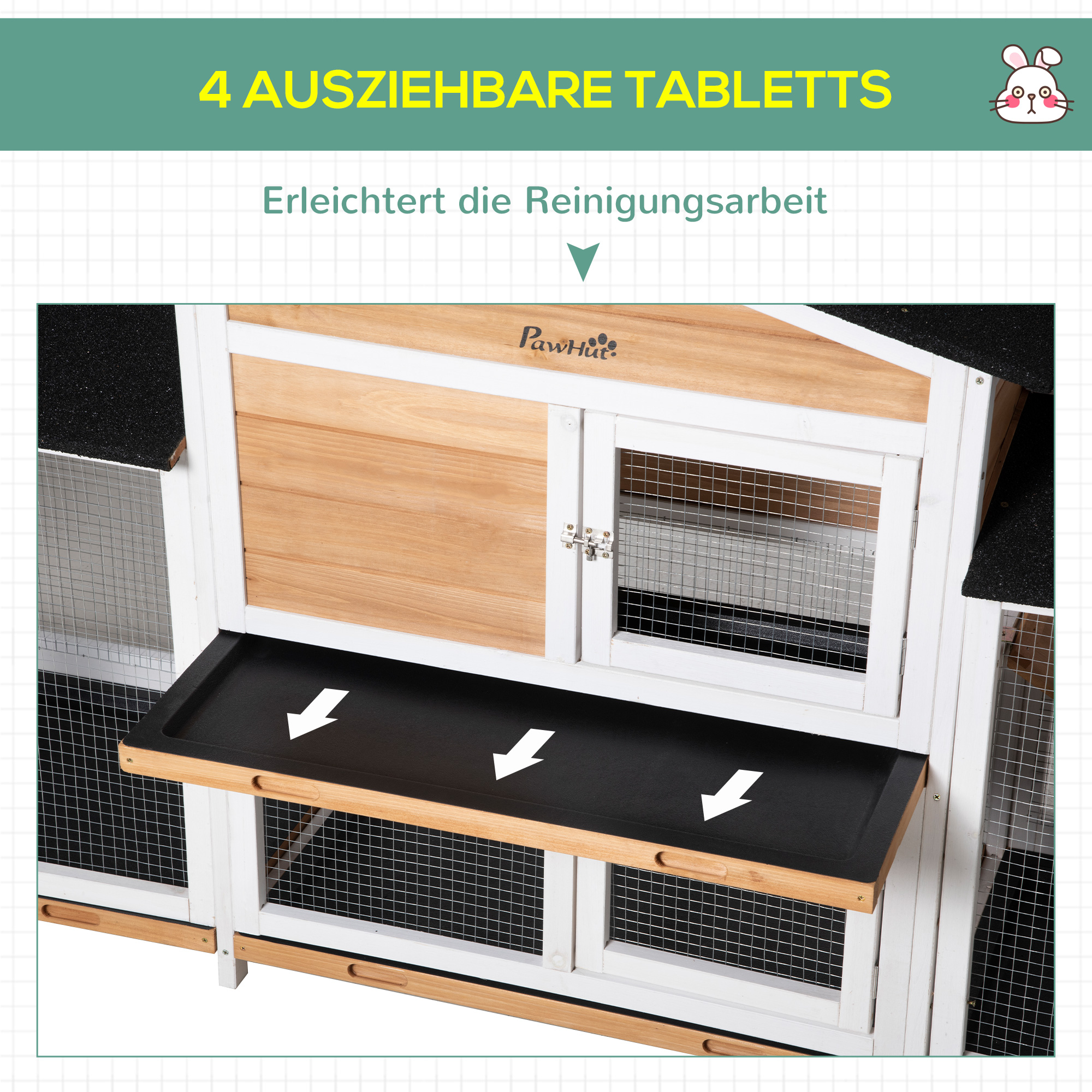 Kleintierstall mit Freigehege inkl. Rampe Asphaltdach Tannenholz Schwarz + Weiß + Natur
