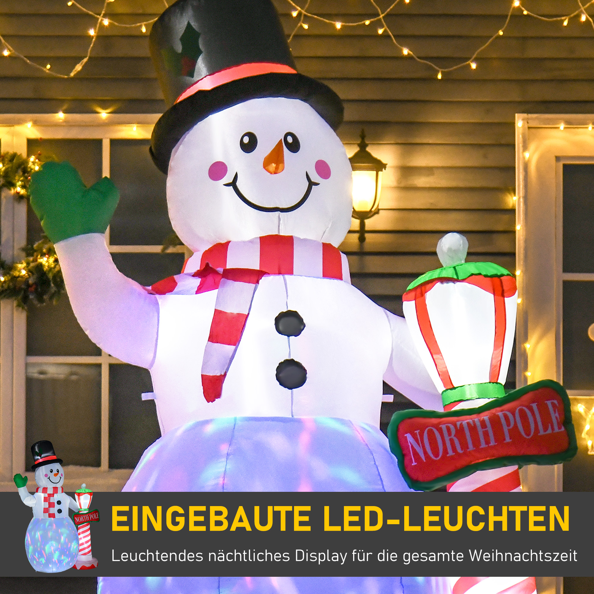 Weihnachtsdeko, aufblasbarer Schneemann, 2,4 m, LED-Beleuchtung, Gebläse, Weiß