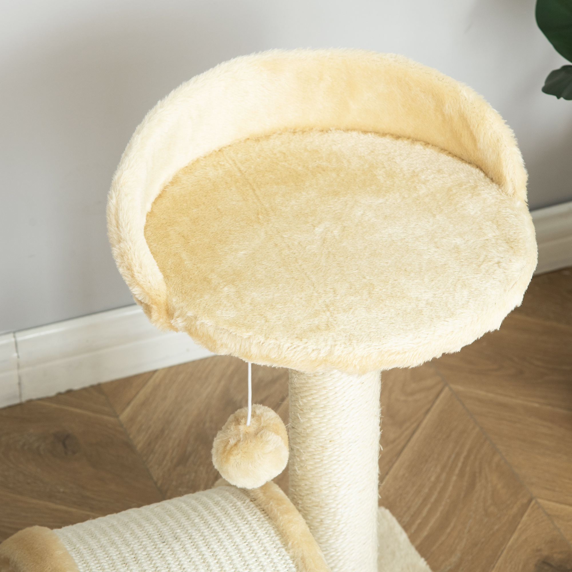 Kratzbaum Katzenbaum mit Spielbällen Katzenkratzbaum Sisalseil-Kratzstangen Beige 35,5 x 37 x 46 cm