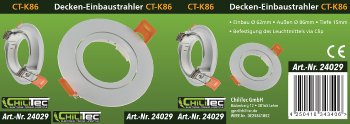 Decken-Einbaustrahler "CT-K86" weiß / schwenkbar, Ø86mm, für 50mm Lampen