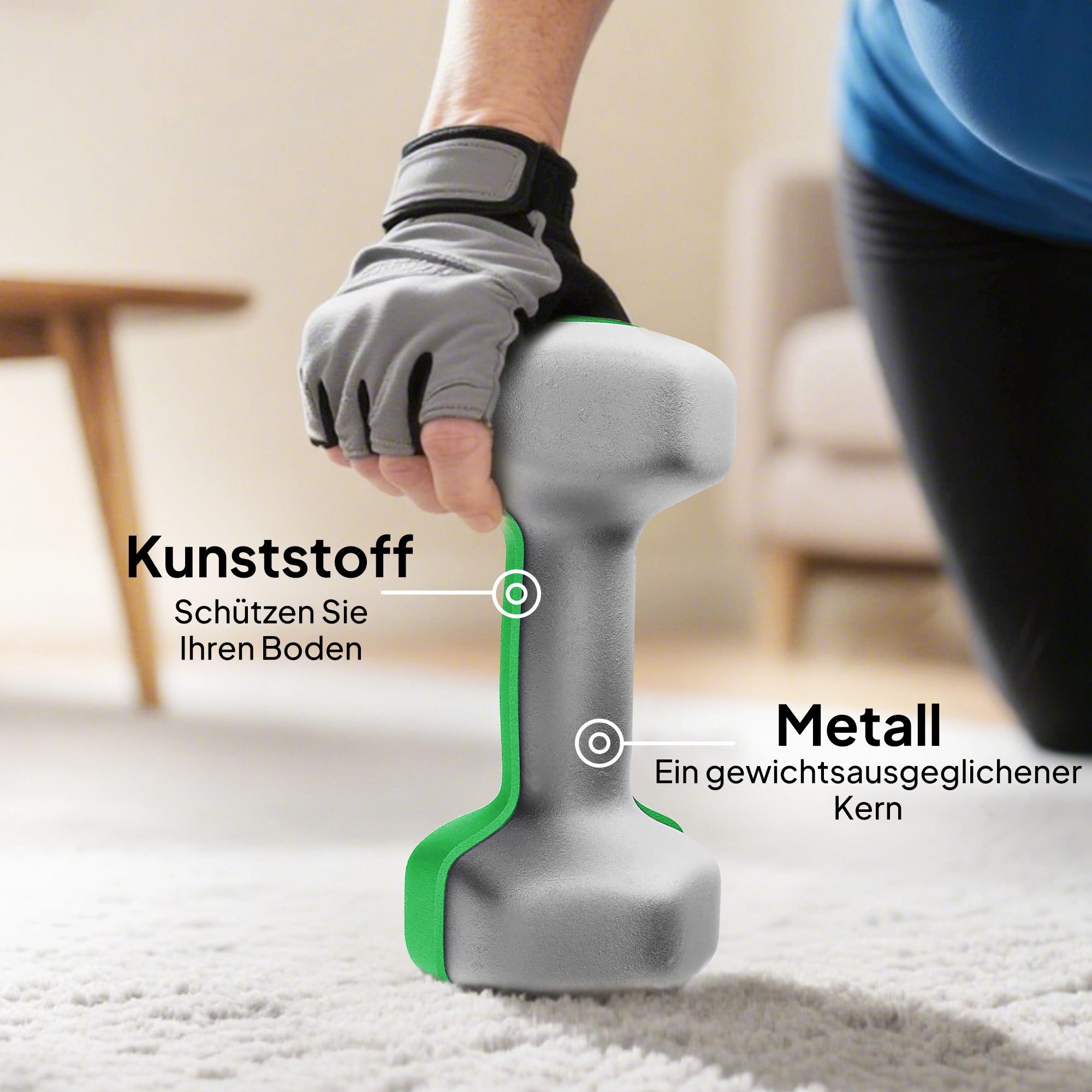 Hantelset mit Aufbewahrungsgestell, Set mit 6 Hanteln für Fitness-Training, 2 x 1kg, 2 x 3kg, 2 x 5kg