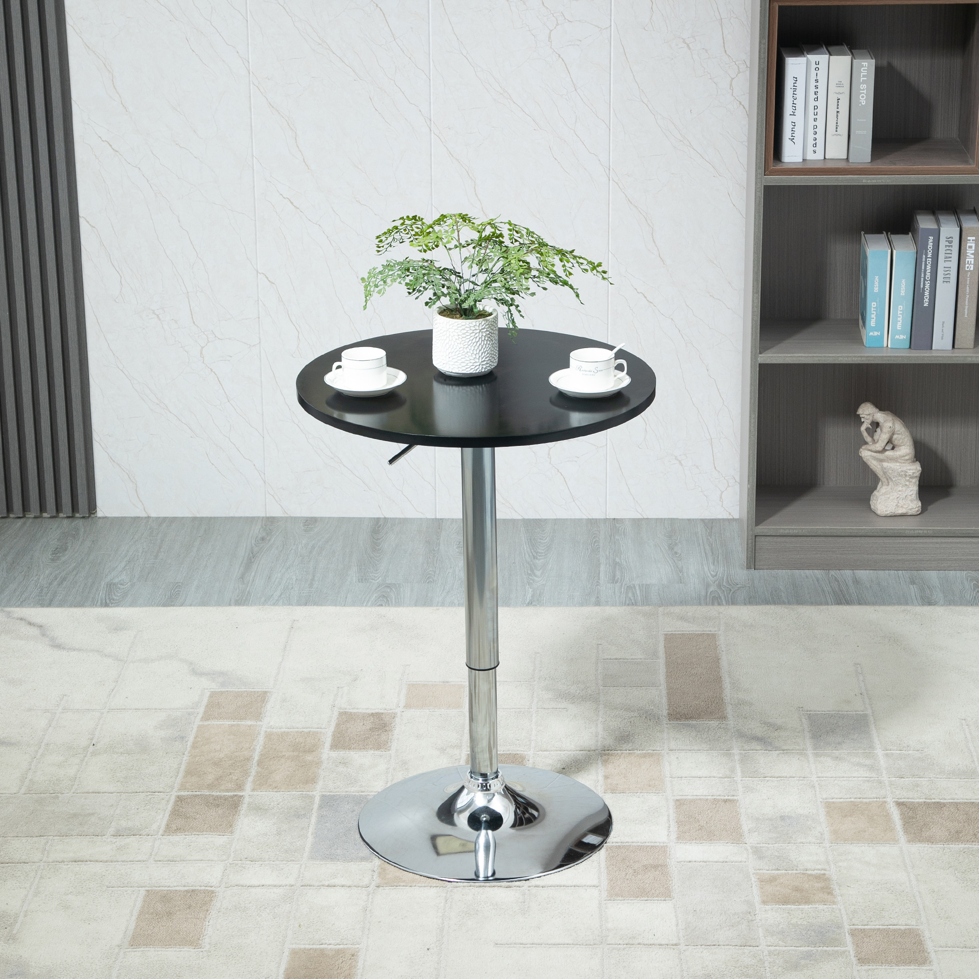 Bartisch modern rund Esstisch 360° Drehtisch höhenverstellbarer Bistrotisch Stehtisch Küchentisch Stahl Schwarz Ø61 x 70-90 cm