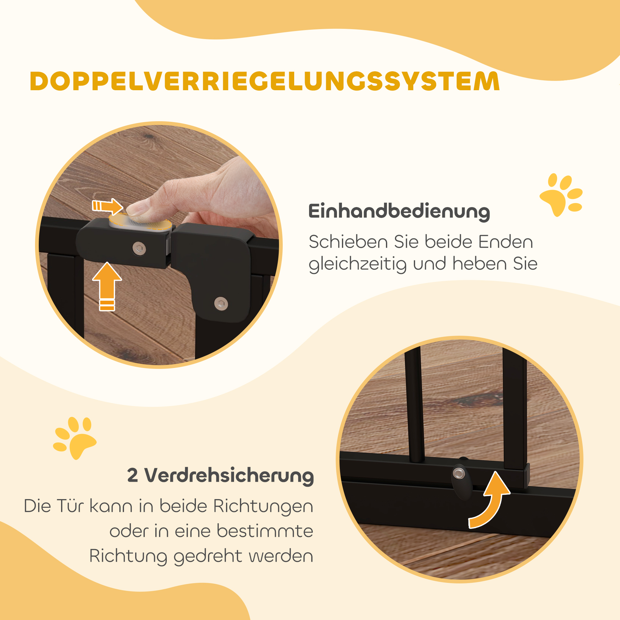 Hunde-Absperrgitter, Klemmmontage, verstellbare Länge, Stahl/ABS, 75-115 x 76cm, Schwarz