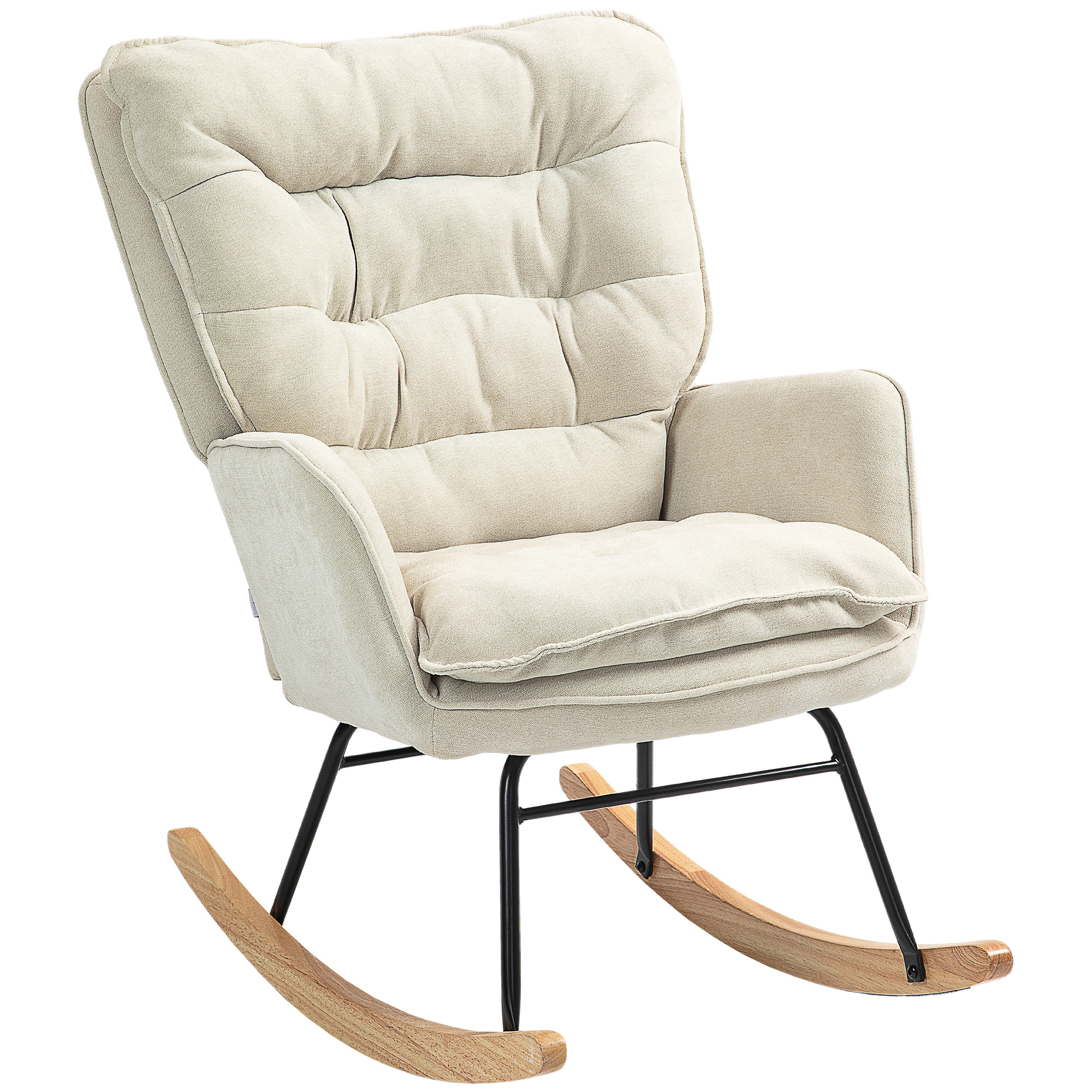 Schaukelstuhl, breiter Sitz, hohe Rückenlehne, Buchenholzrahmen, bis 120 kg, Beige