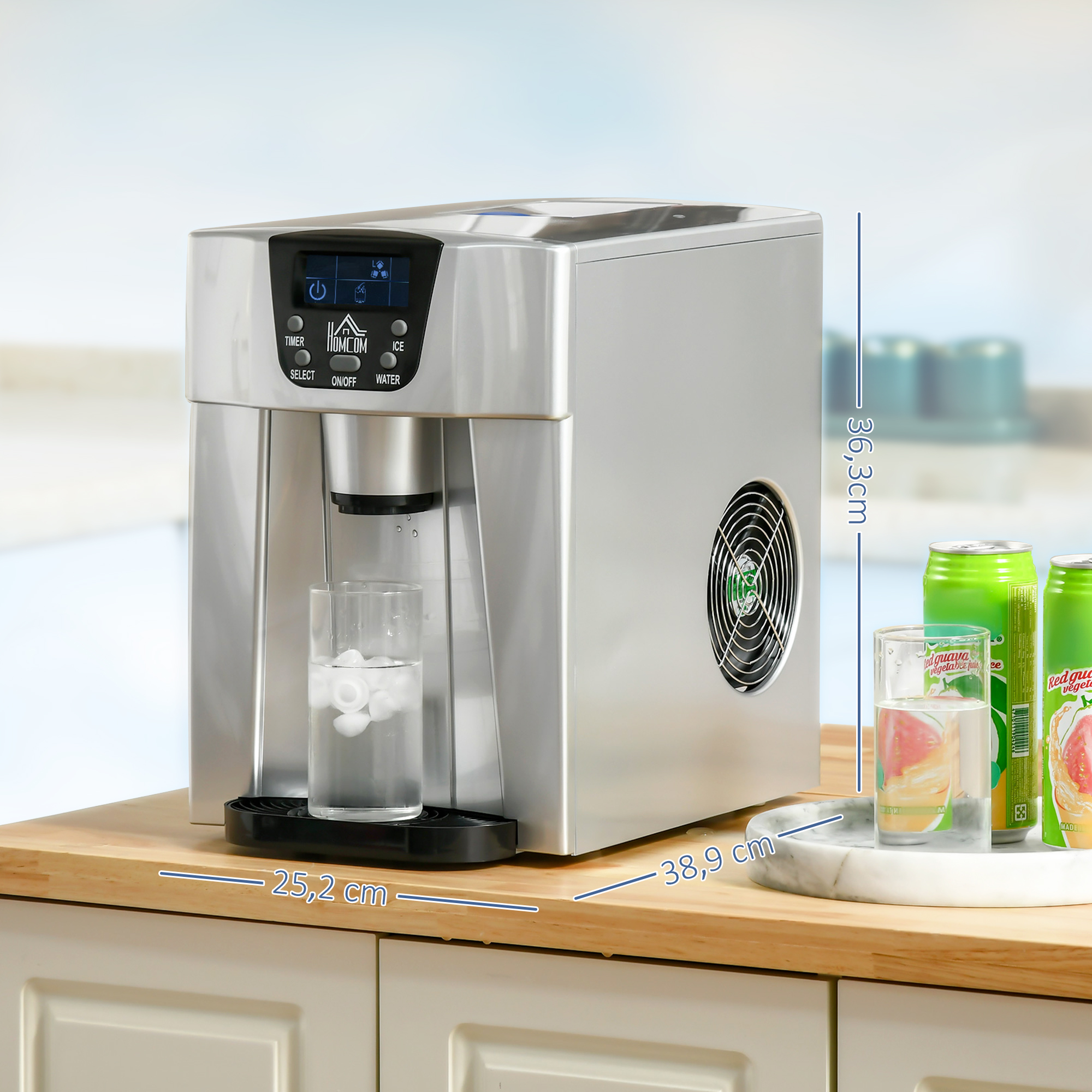Eiswürfelmaschine Eiswürfelbereiter Ice-Maker, Timer-Funktion, 1,2 L Wassertank,  Silber
