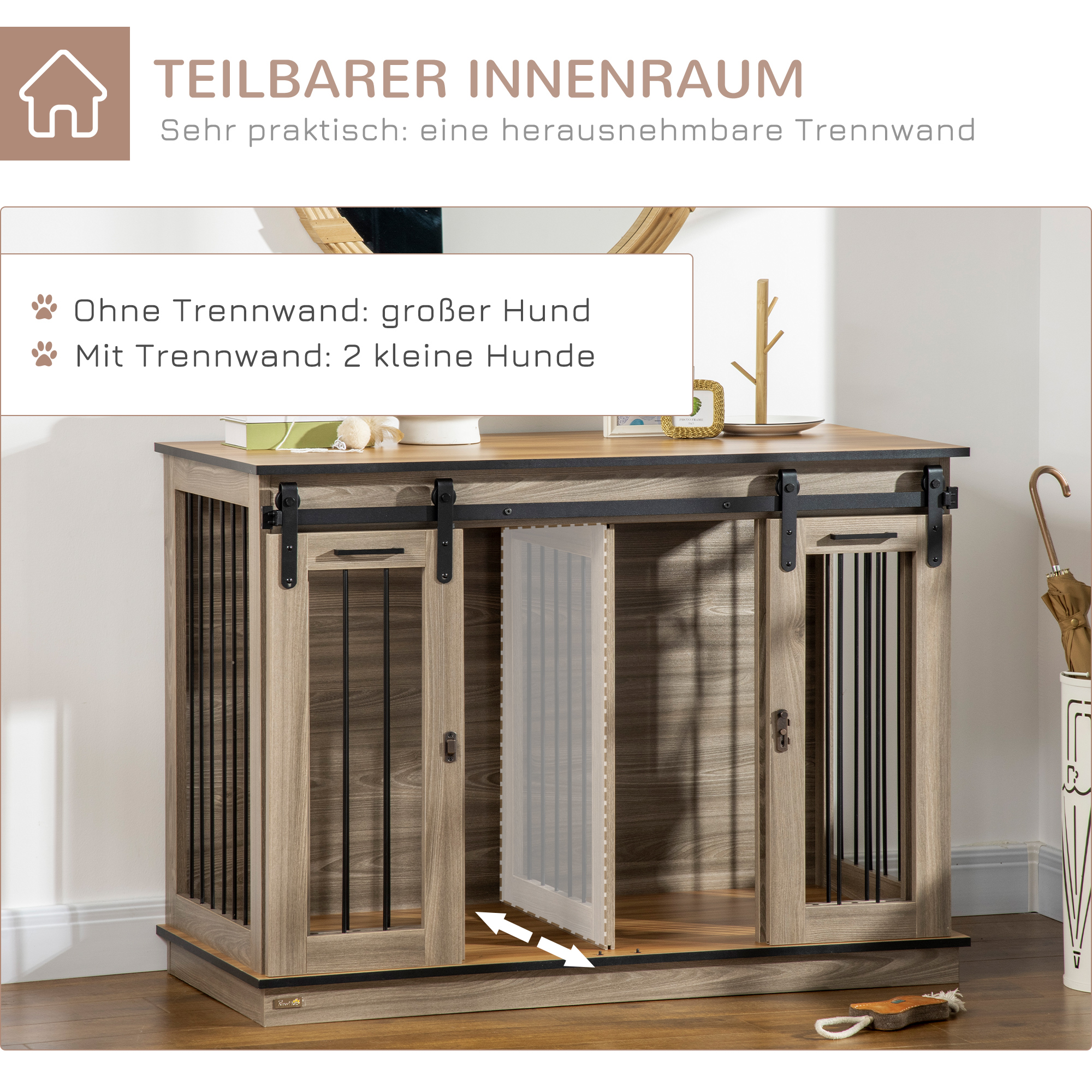 Hundekäfig mit 2 Türen, Hundebox, Transportbox für Hunde, rustikales Design, verriegelbar, Braun