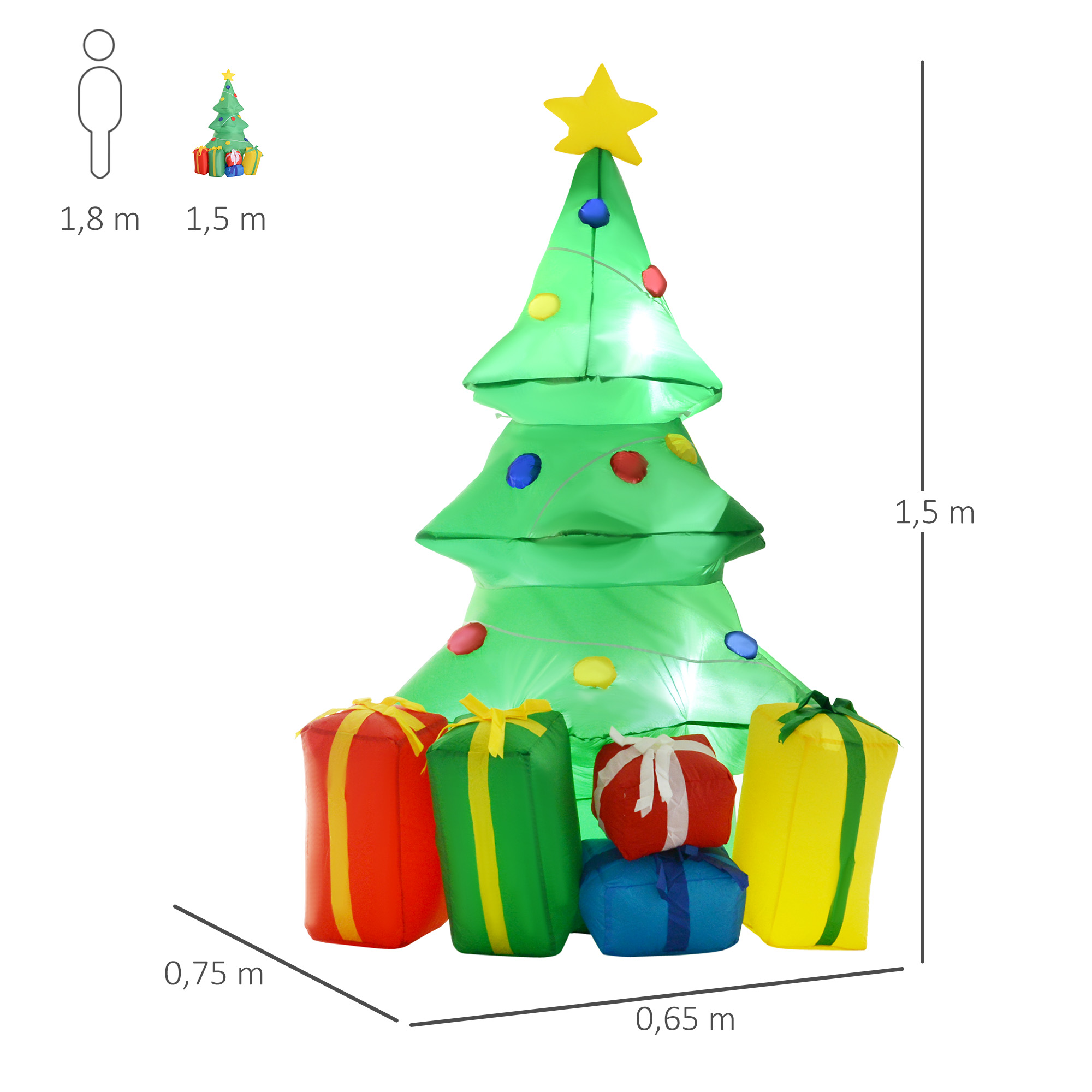 Aufblasbare Weihnachtsdekoration mit LED-Licht, Geschenken, 150 cm Wasserdicht für Weihnachtsfeiern